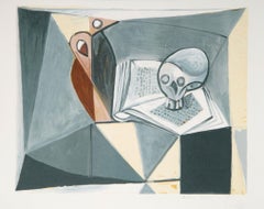Tete de Mort et Livre, lithographie cubiste d'après Pablo Picasso