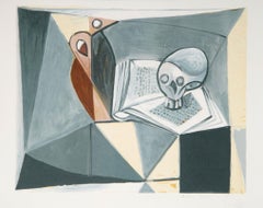 Tete de Mort et Livre, lithographie cubiste de Pablo Picasso