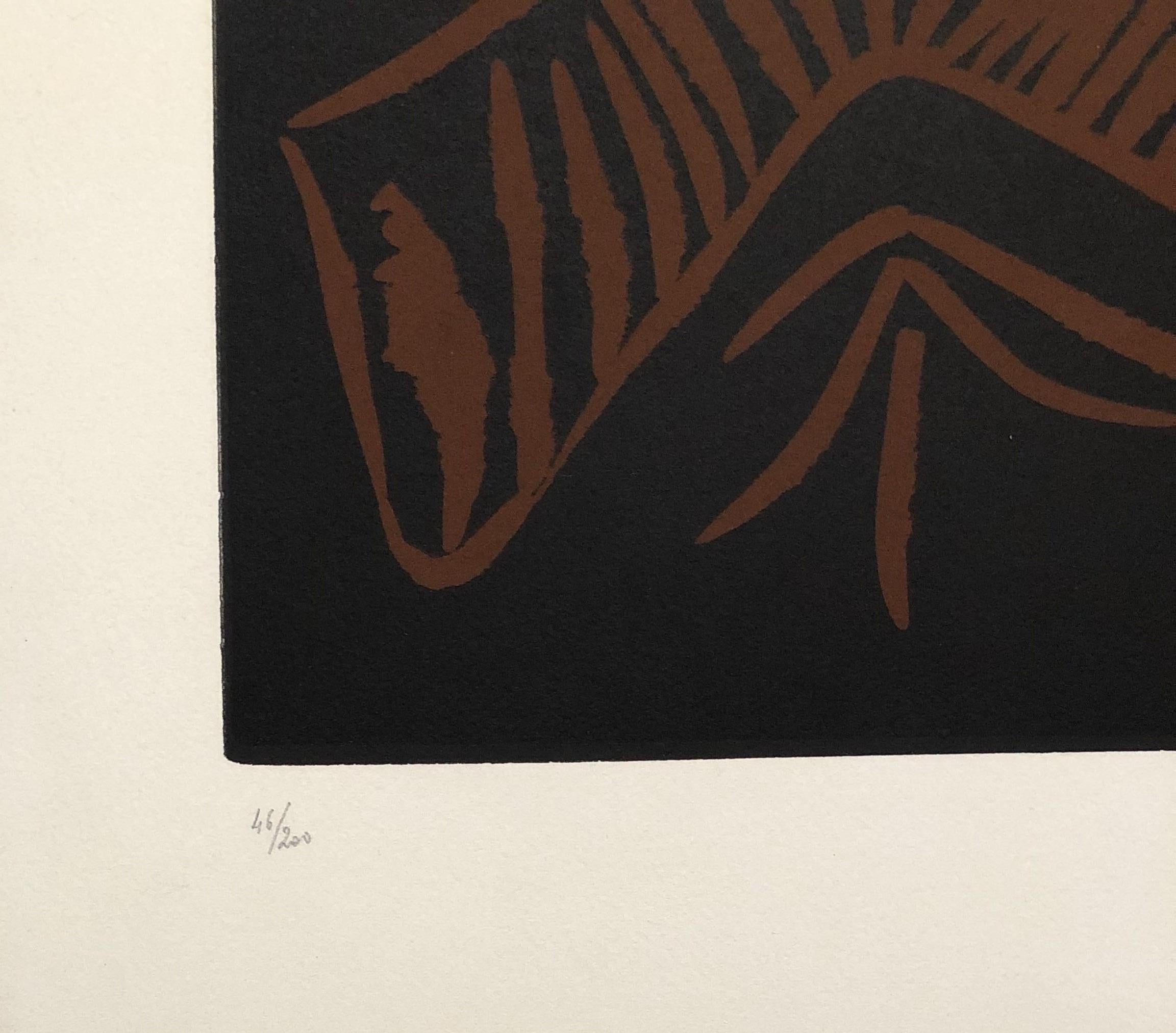 Pablo Picasso
Tête d'Histrion

Original linocut, 1965
Handsigned in pencil by the artist
Numbered / 200 copies
On Arches paper, size 74 x 60 cm (c.  29½ x 24½ in)
Very good condition

REFERENCE : Catalog raisonné Bloch 1849 / Baer 1360

INFORMATION