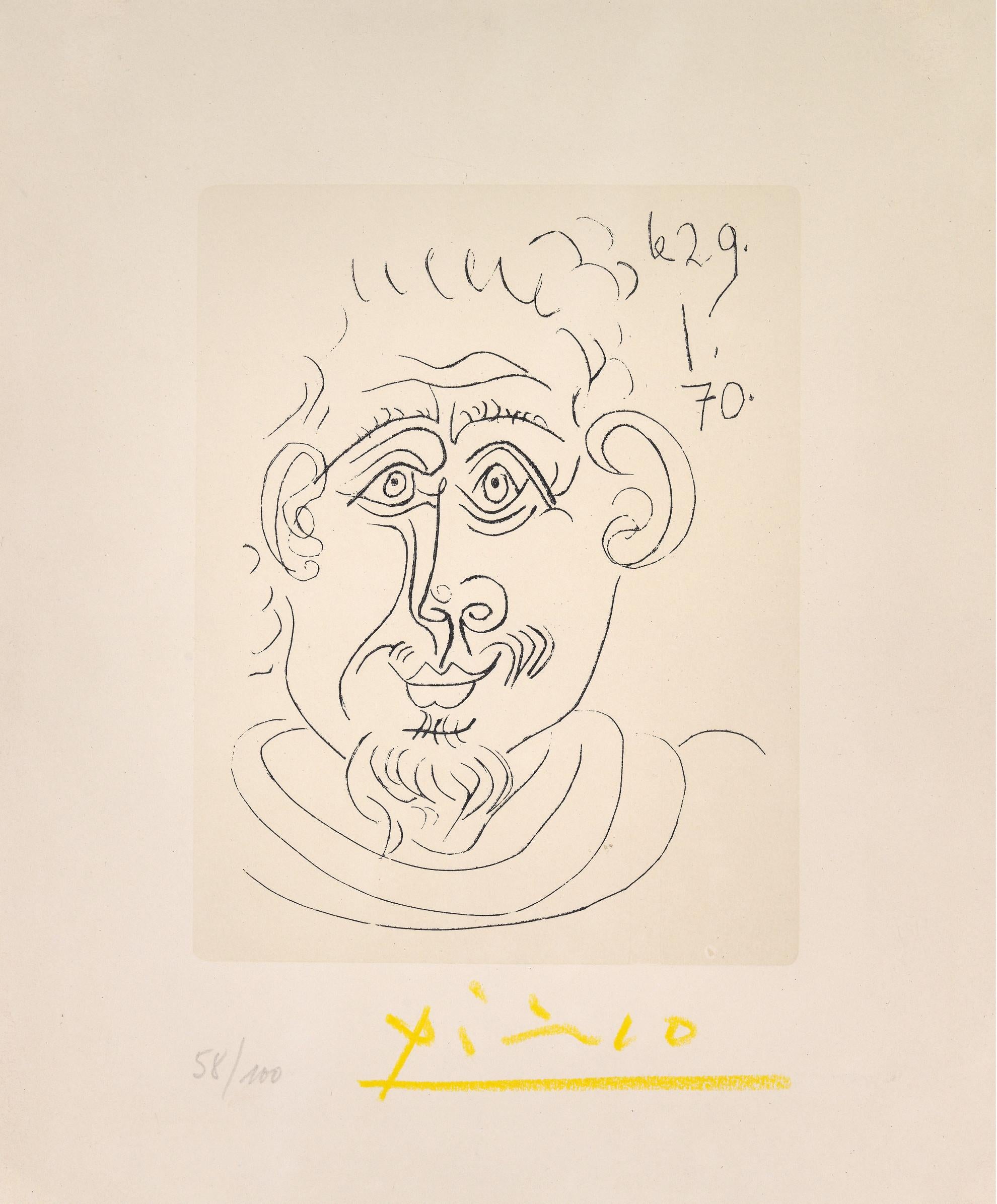 Pablo Picasso Figurative Print - Tete d'homme au Bouc