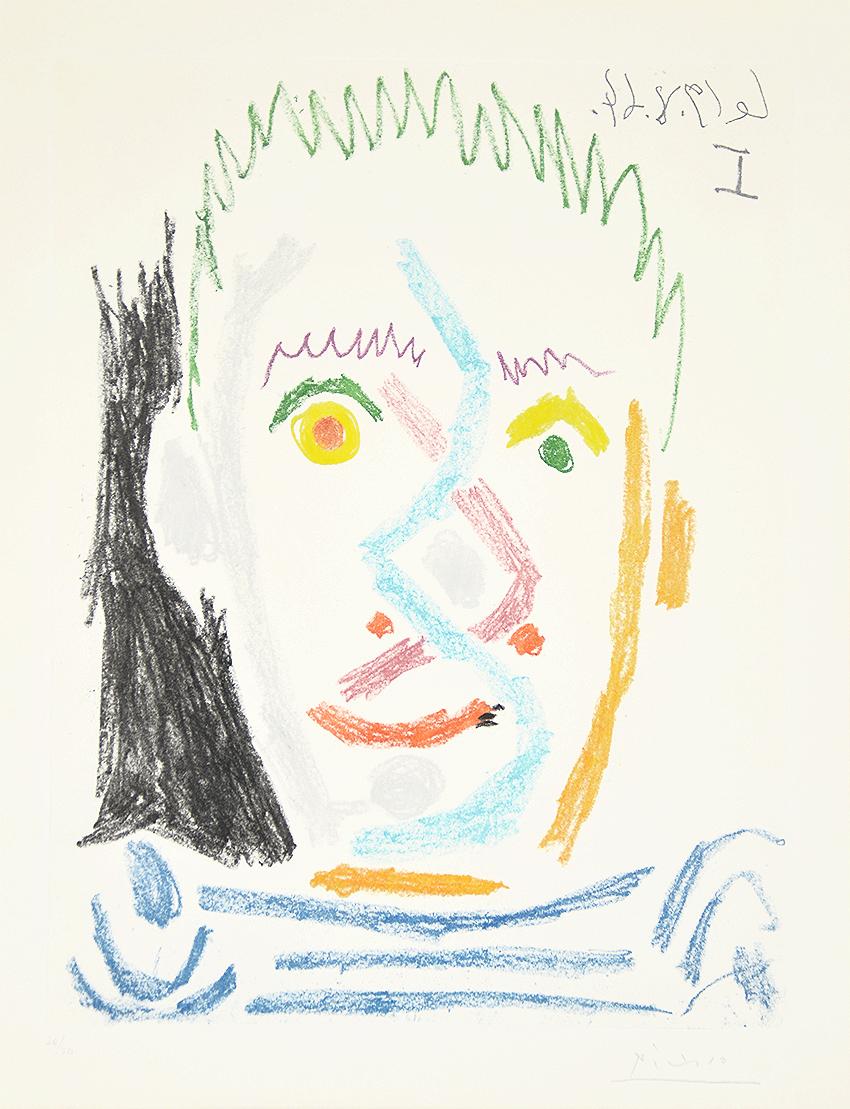 Pablo Picasso Portrait Print - Tete D’Homme Au Maillot Raye (Man’s Head With Striped Shirt), 1964