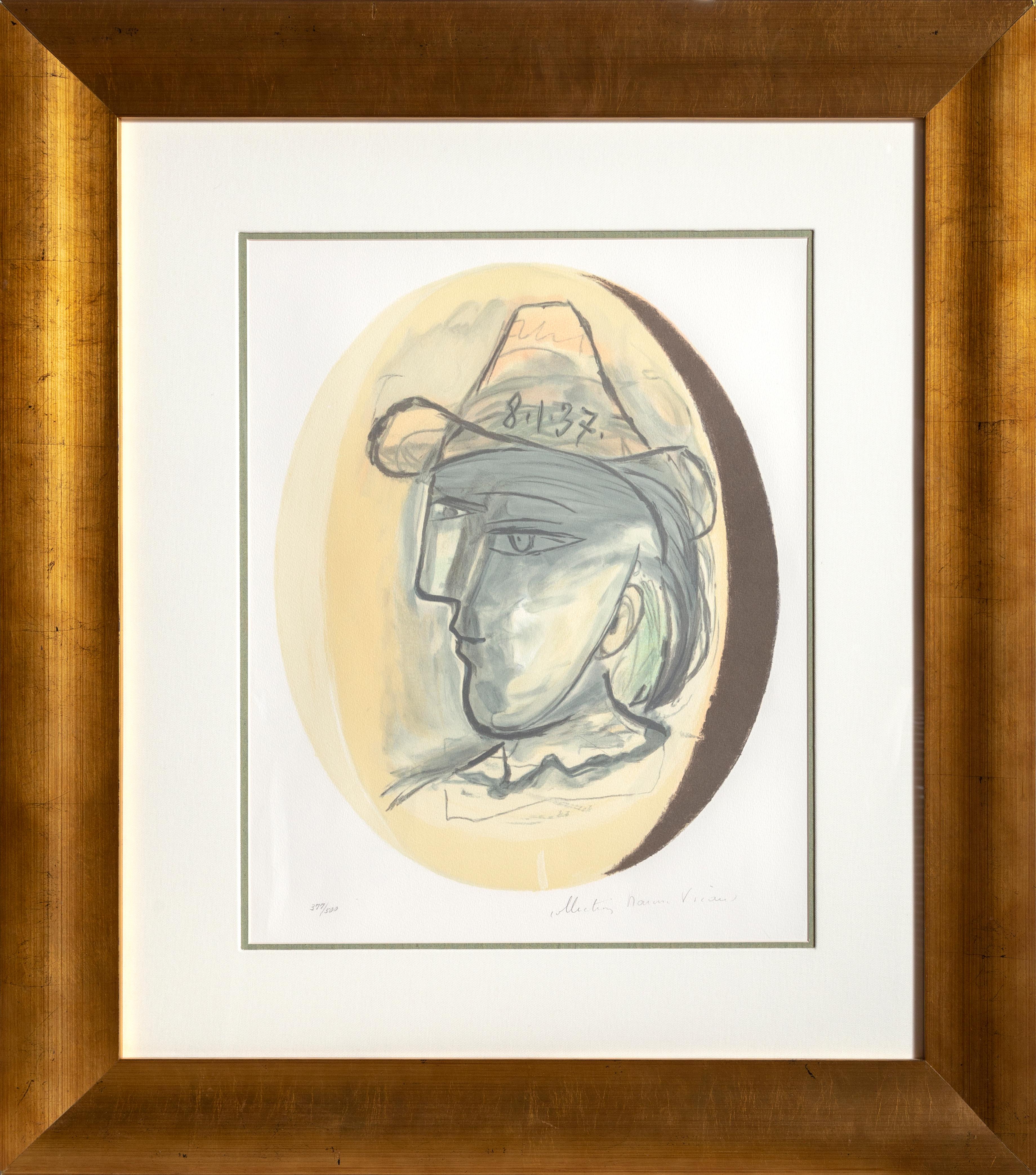 A lithograph from the Marina Picasso Estate Collection after the Pablo Picasso painting "Tete".  The original painting was completed in 1937. In the 1970's after Picasso's death, Marina Picasso, his granddaughter, authorized the creation of this