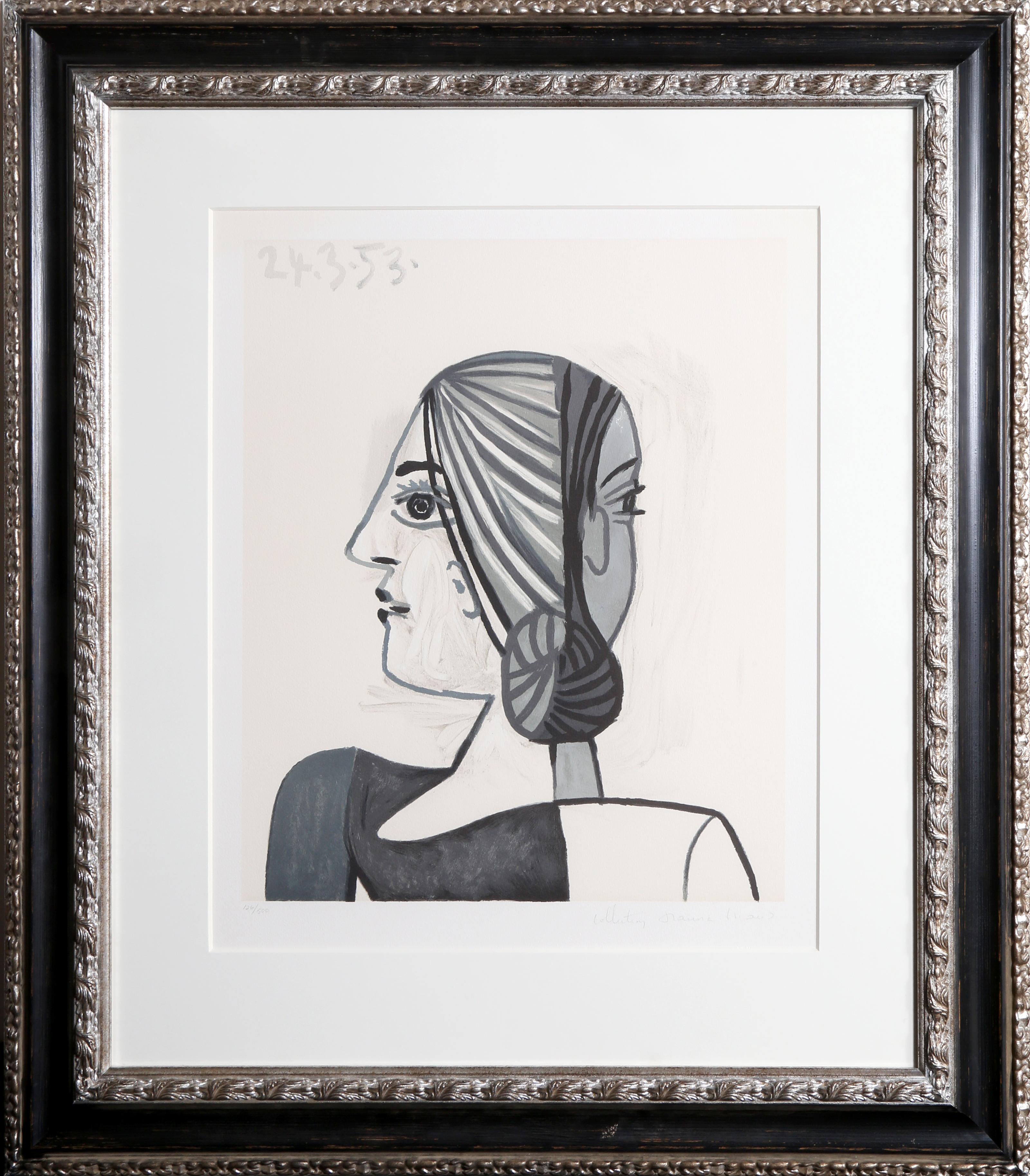 A lithograph from the Marina Picasso Estate Collection after the Pablo Picasso painting "Tete". The original painting was completed in 1954. In the 1970's after Picasso's death, Marina Picasso, his granddaughter, authorized the creation of this