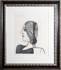 Vintage Tete, Framed Cubist Lithograph by Pablo Picasso