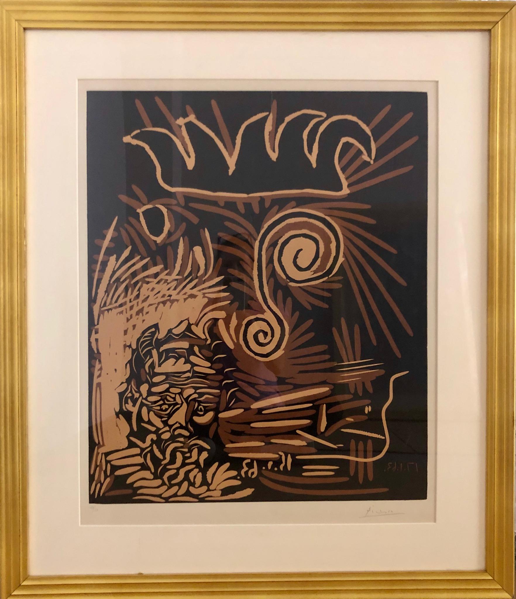 Tetes: Le Vieux Buffon (Bloch 1104), Linograbado firmado Picasso