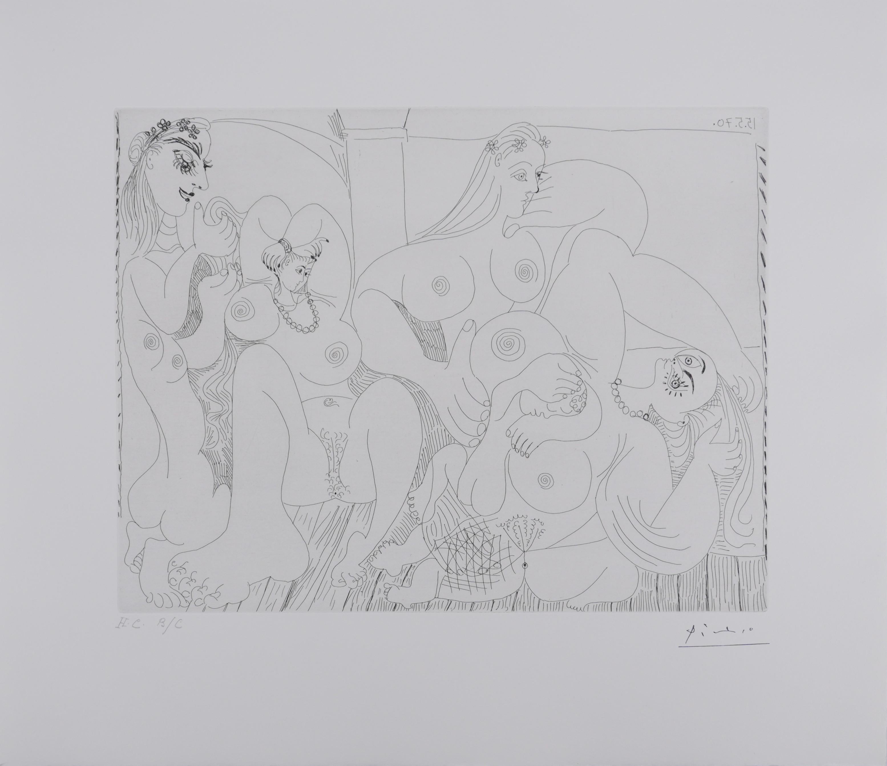 Nude Print de Pablo Picasso - Los 156, Alrededor del baño turco - Aguafuerte original, Firmado (Baer #1910)