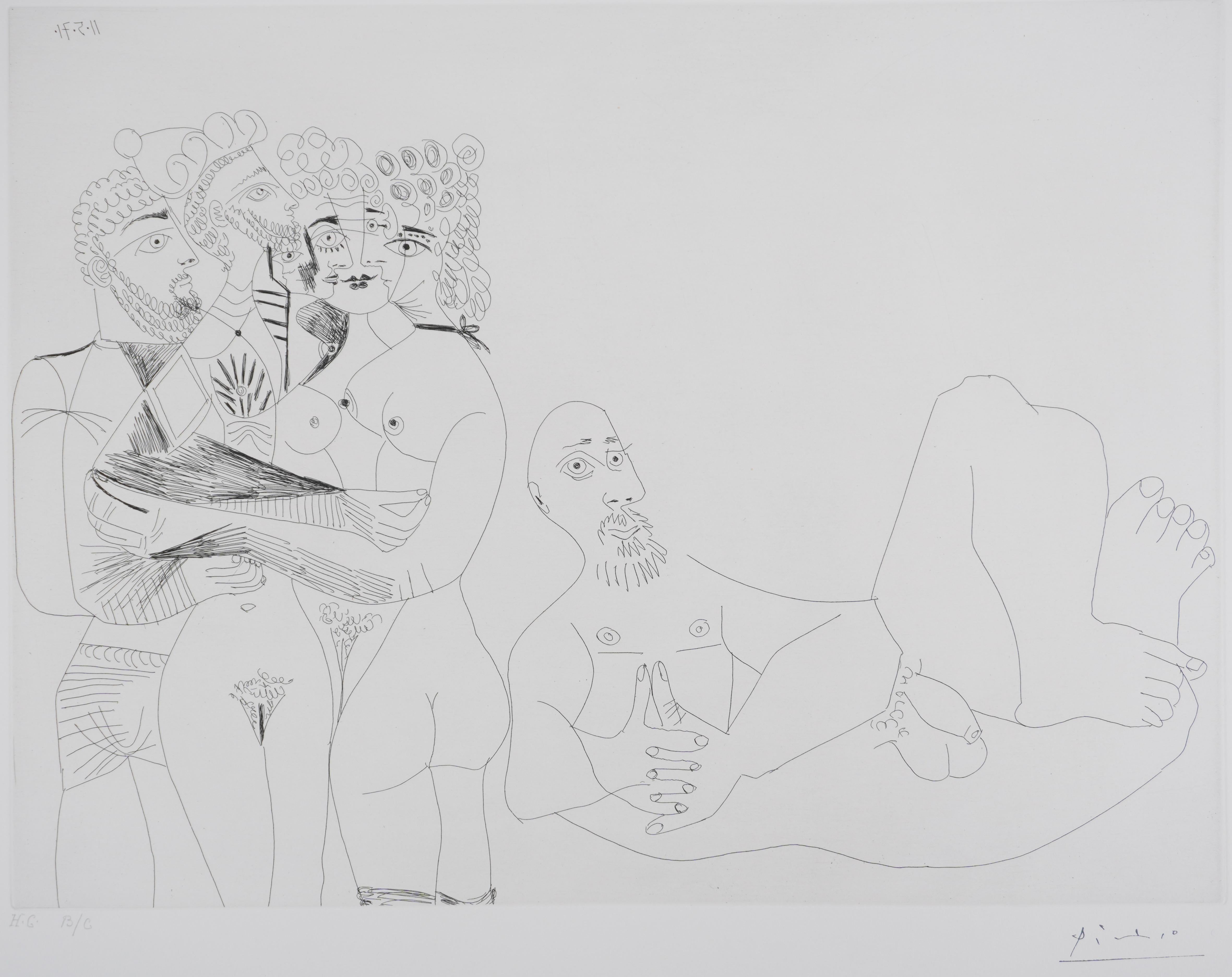 Il 156, uomo barbuto che fantastica - Acquaforte originale, firmata (Baer #1986) - Print Cubismo di Pablo Picasso