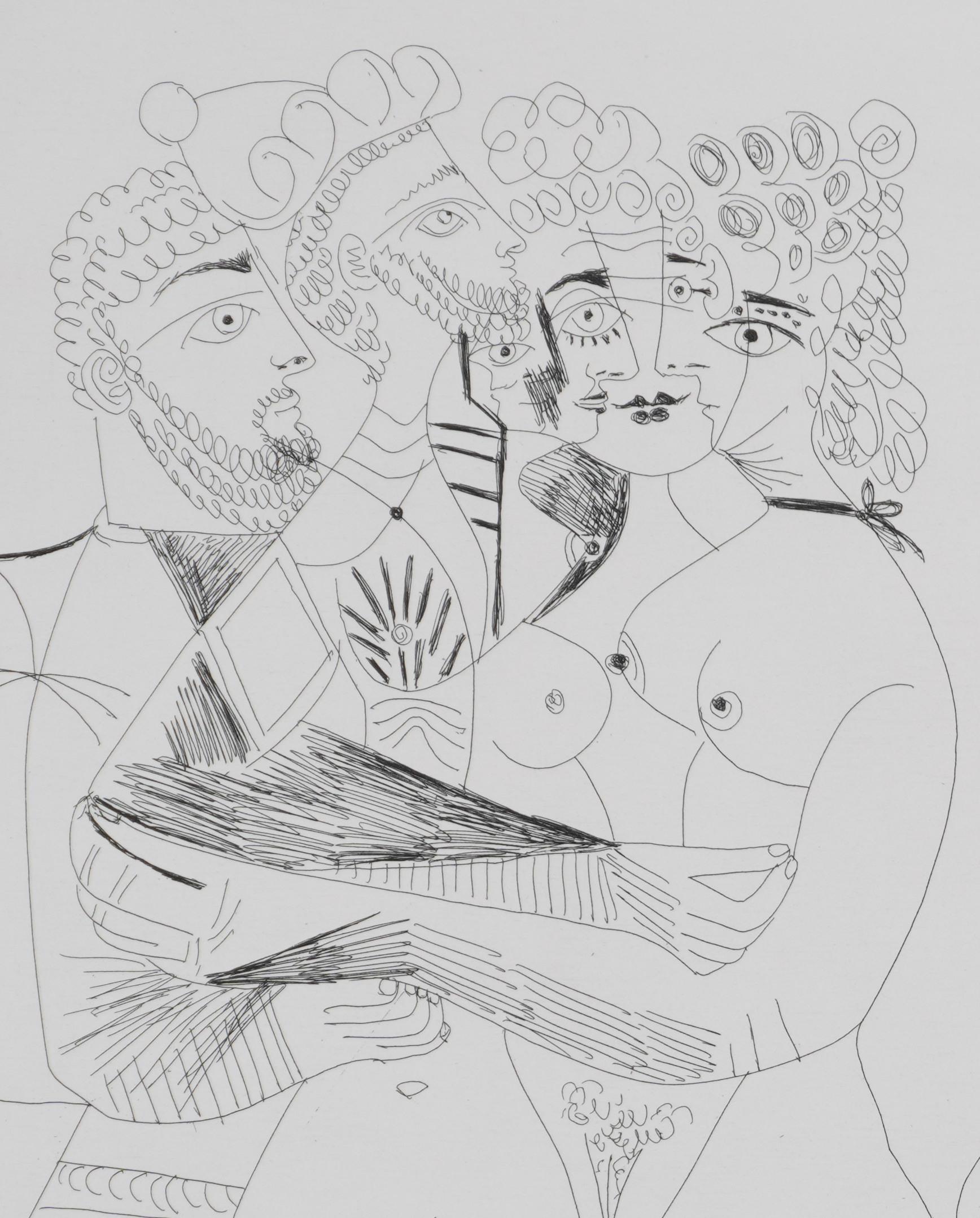 Il 156, uomo barbuto che fantastica - Acquaforte originale, firmata (Baer #1986) - Portrait Print Grigio di Pablo Picasso