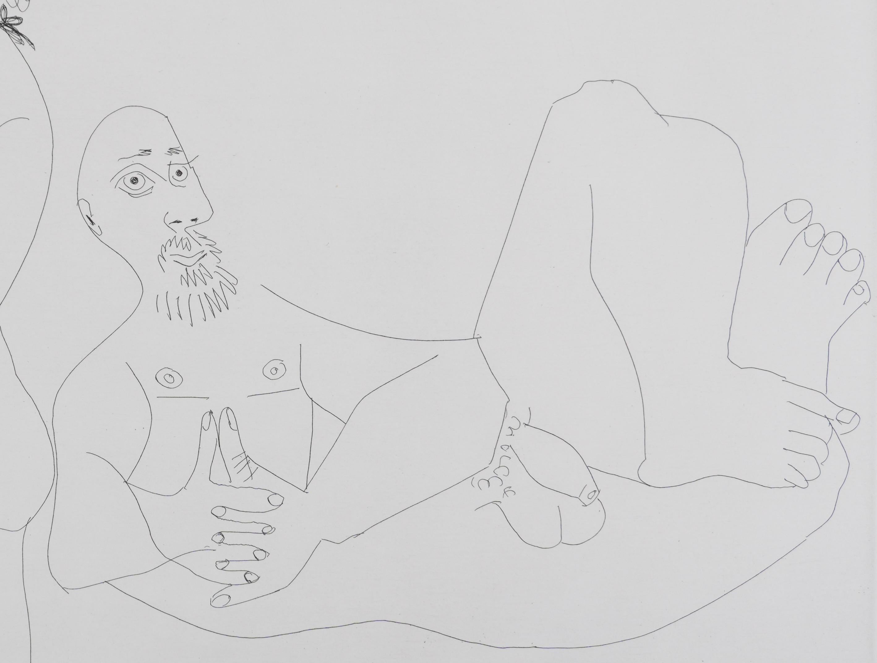 Pablo Picasso (1881-1973)
Il 156, uomo barbuto che fantastica (lastra 122), 1978

Acquaforte originale (laboratorio Crommelynck)
Firmato con timbro
A.I.C. giustificato B & C.
Su pergamena, 50 x 66 cm (c. 19,68 x 25,98 in)

RIFERIMENTO:
- Catalogo