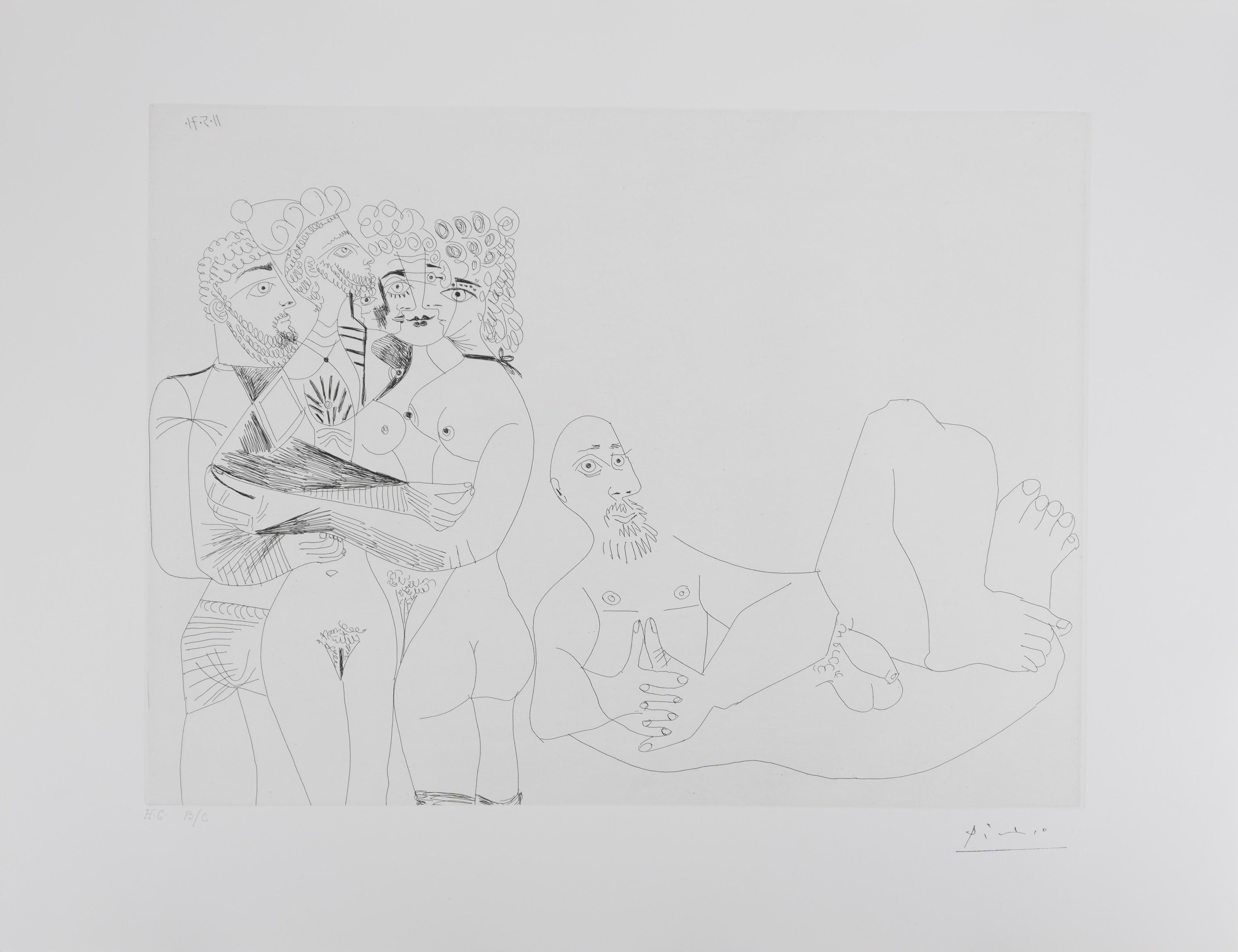 Portrait Print di Pablo Picasso - Il 156, uomo barbuto che fantastica - Acquaforte originale, firmata (Baer #1986)