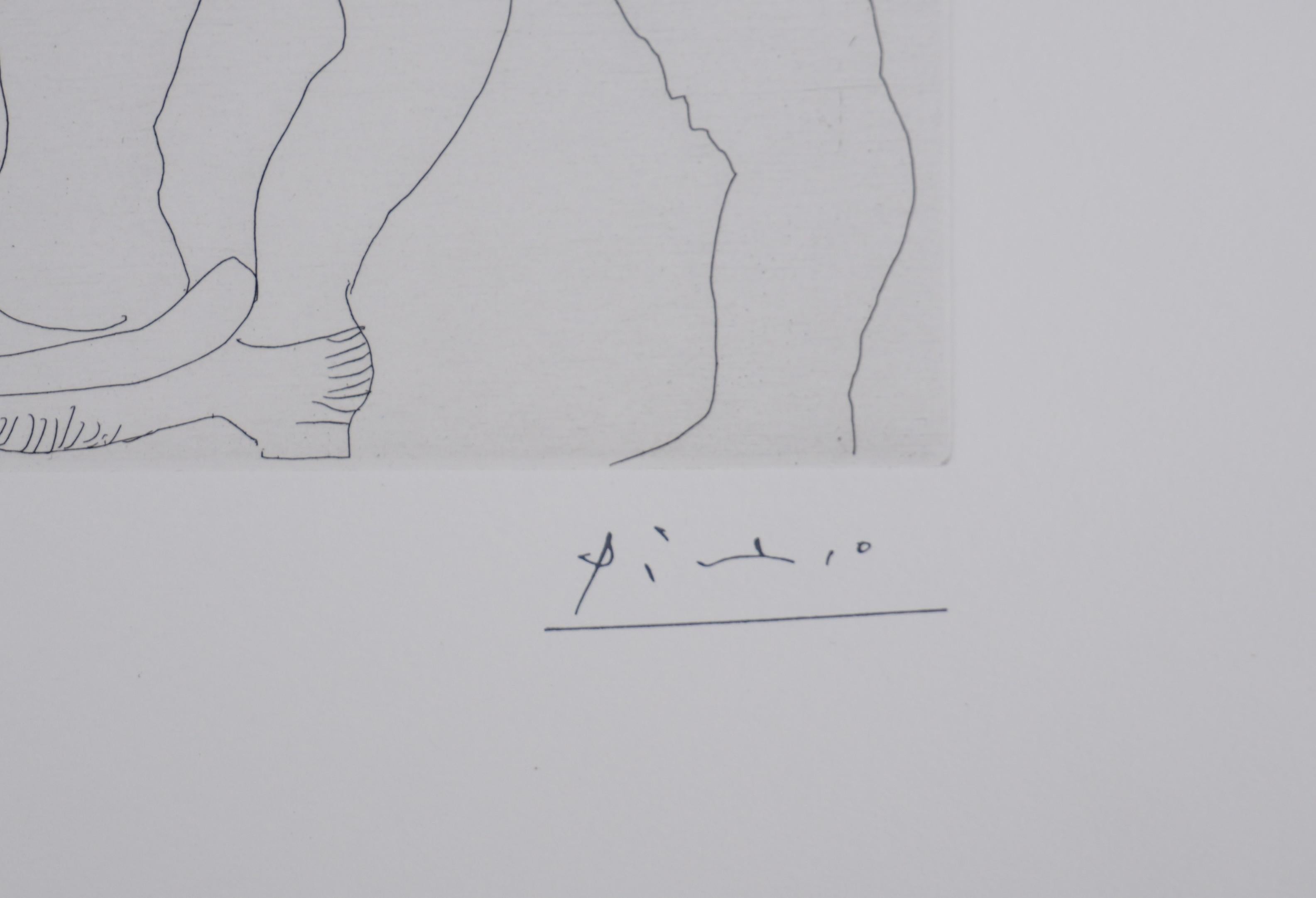 Los 156, Caballero con dos mujeres - Aguafuerte original, firmado (Baer #1914) - Print de Pablo Picasso