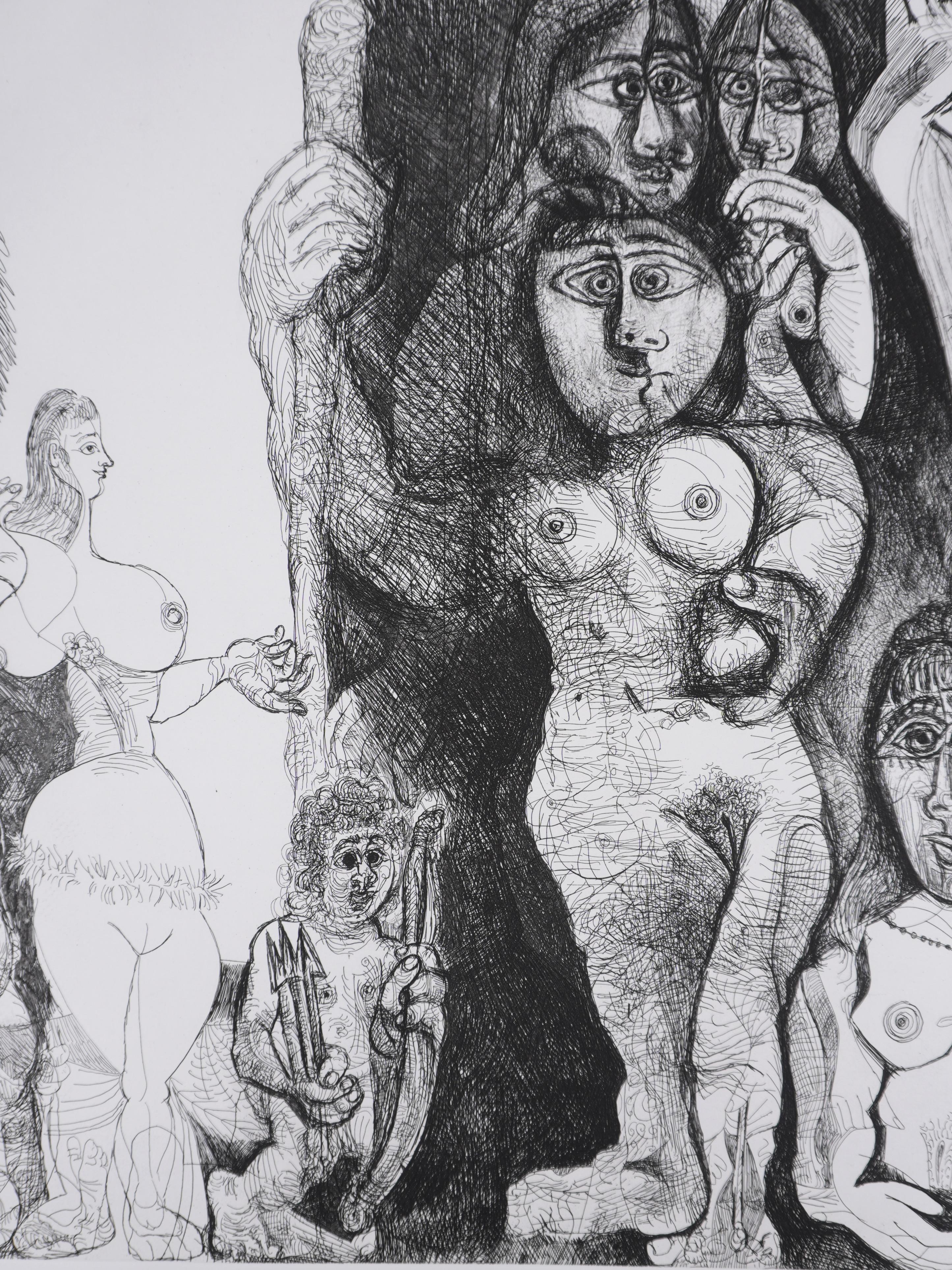 Il 156, Cupido che si avventura tra le donne - Acquaforte originale, firmata (Baer #1873) - Print Cubismo di Pablo Picasso