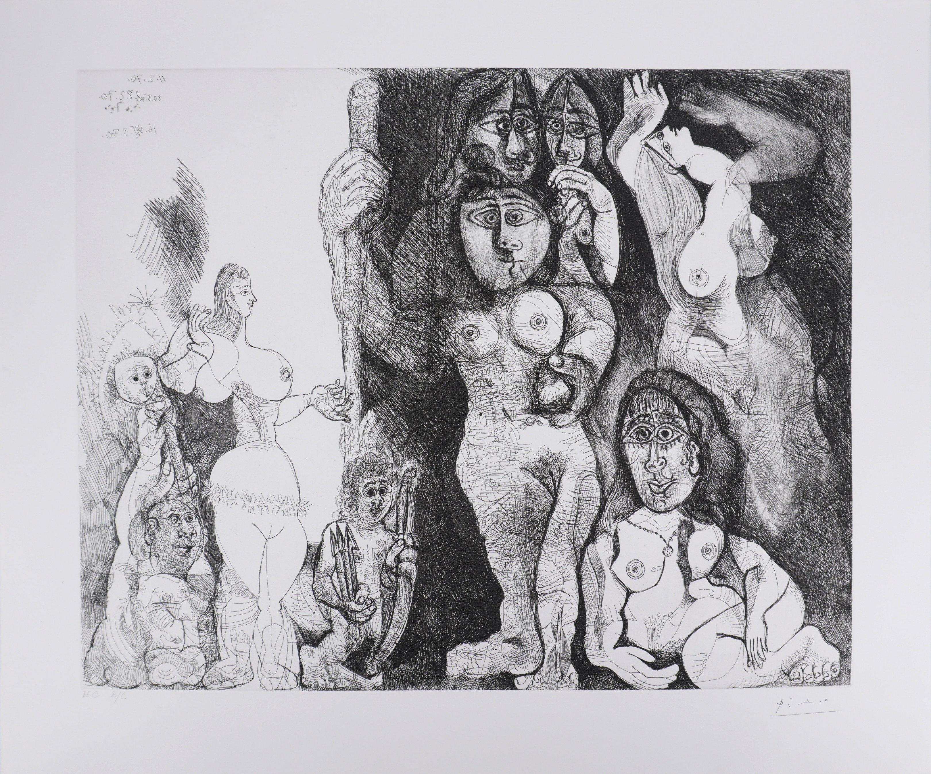 Portrait Print di Pablo Picasso - Il 156, Cupido che si avventura tra le donne - Acquaforte originale, firmata (Baer #1873)