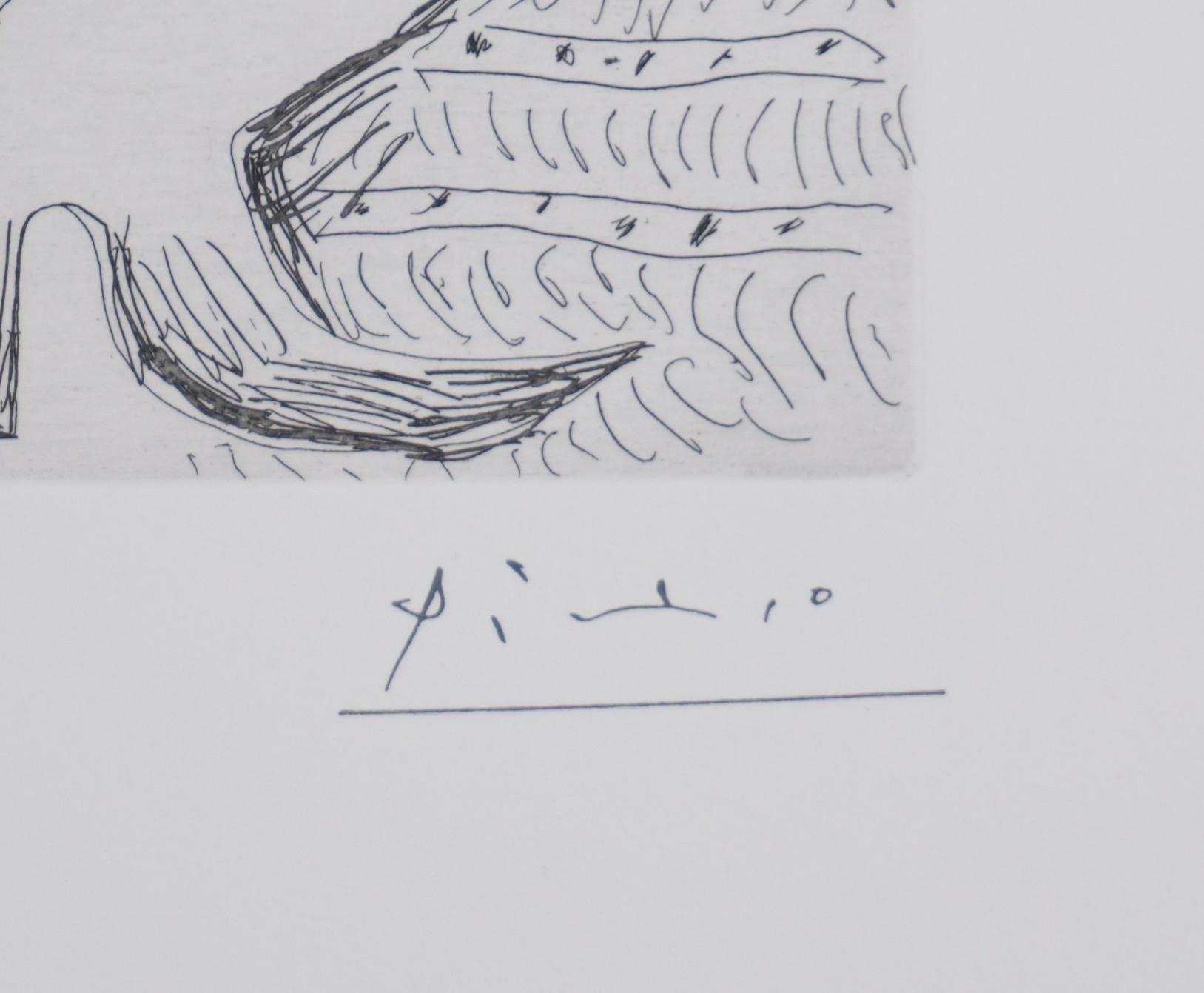 La 156, ballerina che cerca di sedurre il gufo - Acquaforte originale, firmata (Baer#1907) - Print di Pablo Picasso
