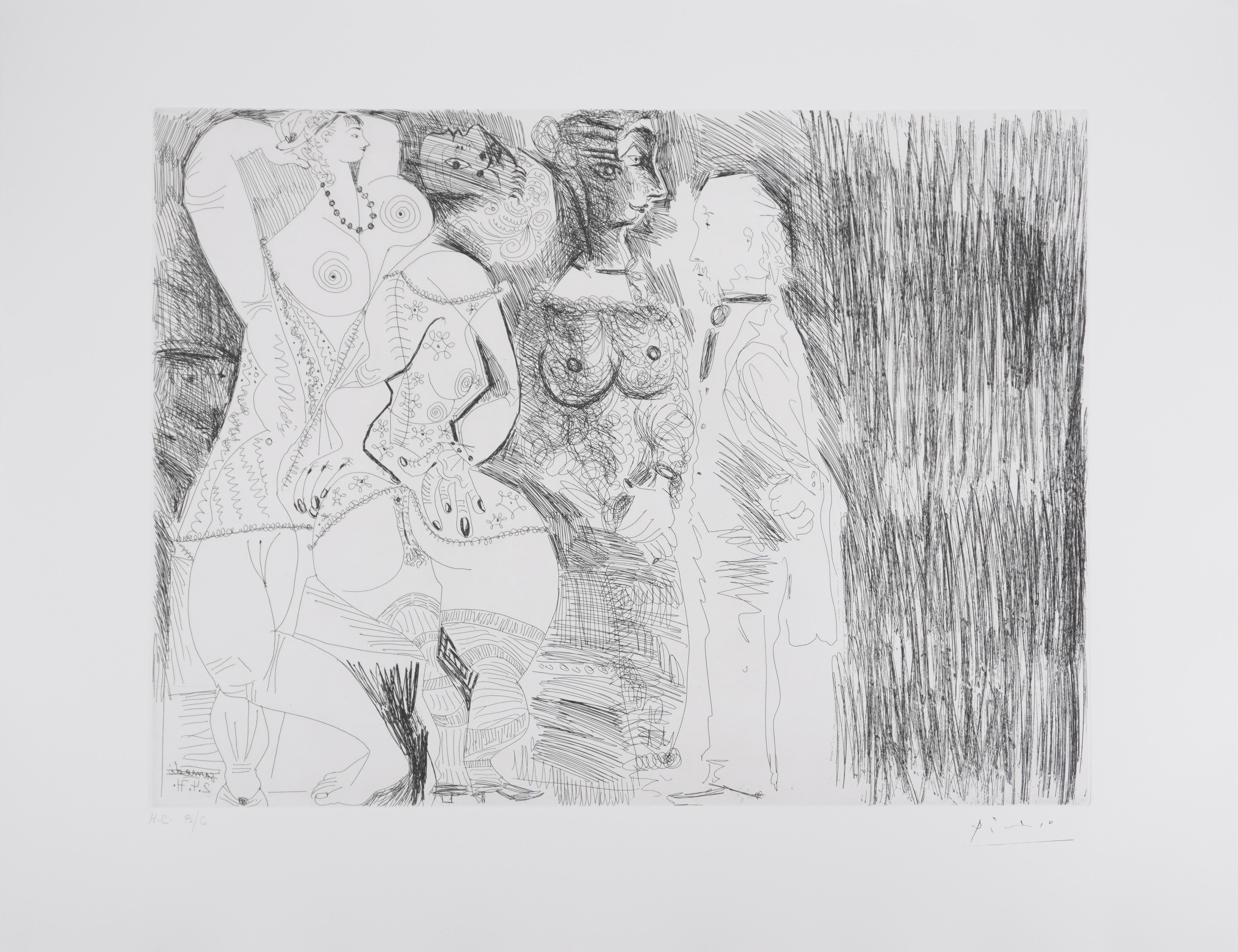 Pablo Picasso Nude Print - The 156, Degas Imagining and Two Girls - Original Etching, Signed (Baer #1971)