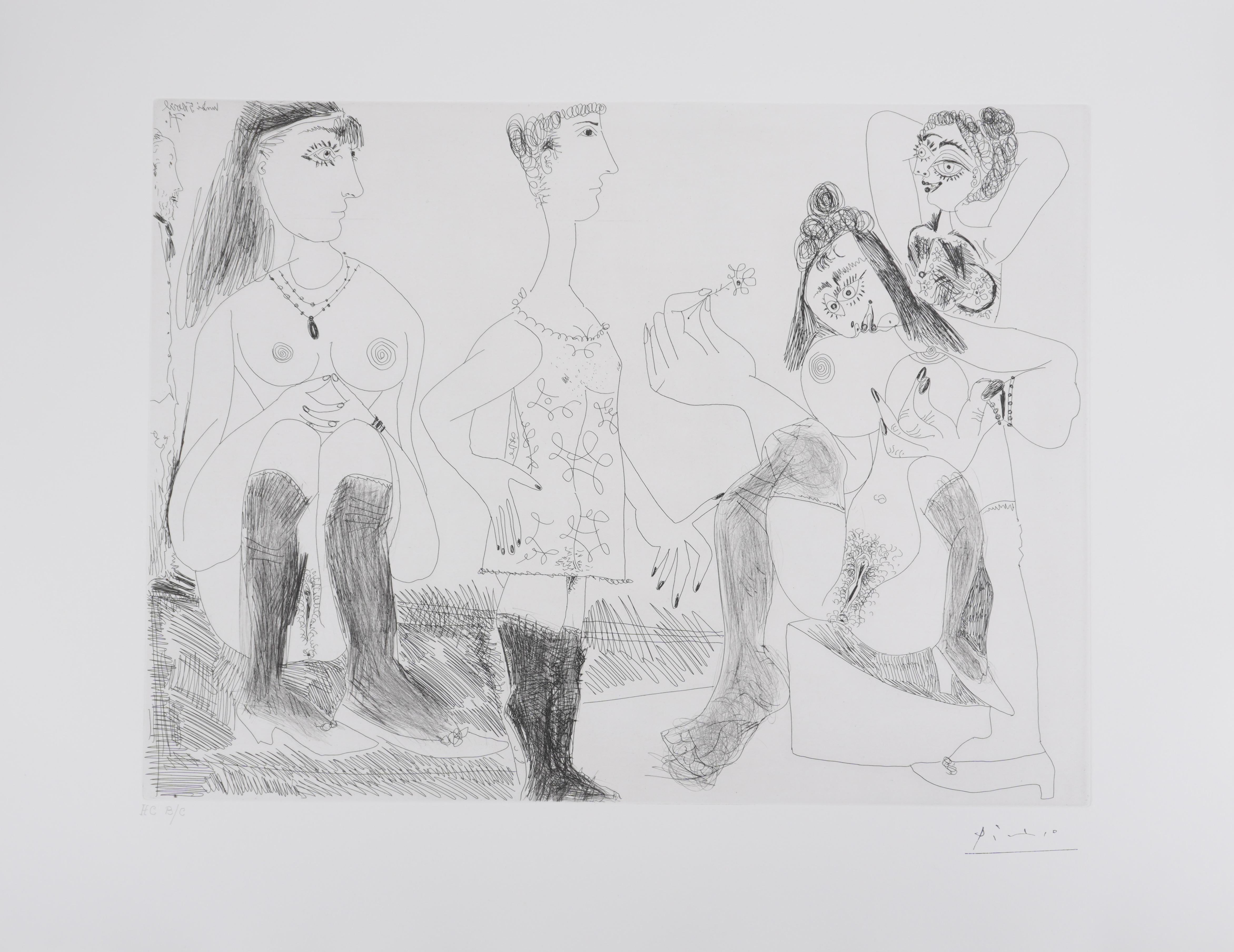 Pablo Picasso Nude Print – Die 156, Degas Denken, Mädchen - Original-Radierung, signiert (Baer #1974)