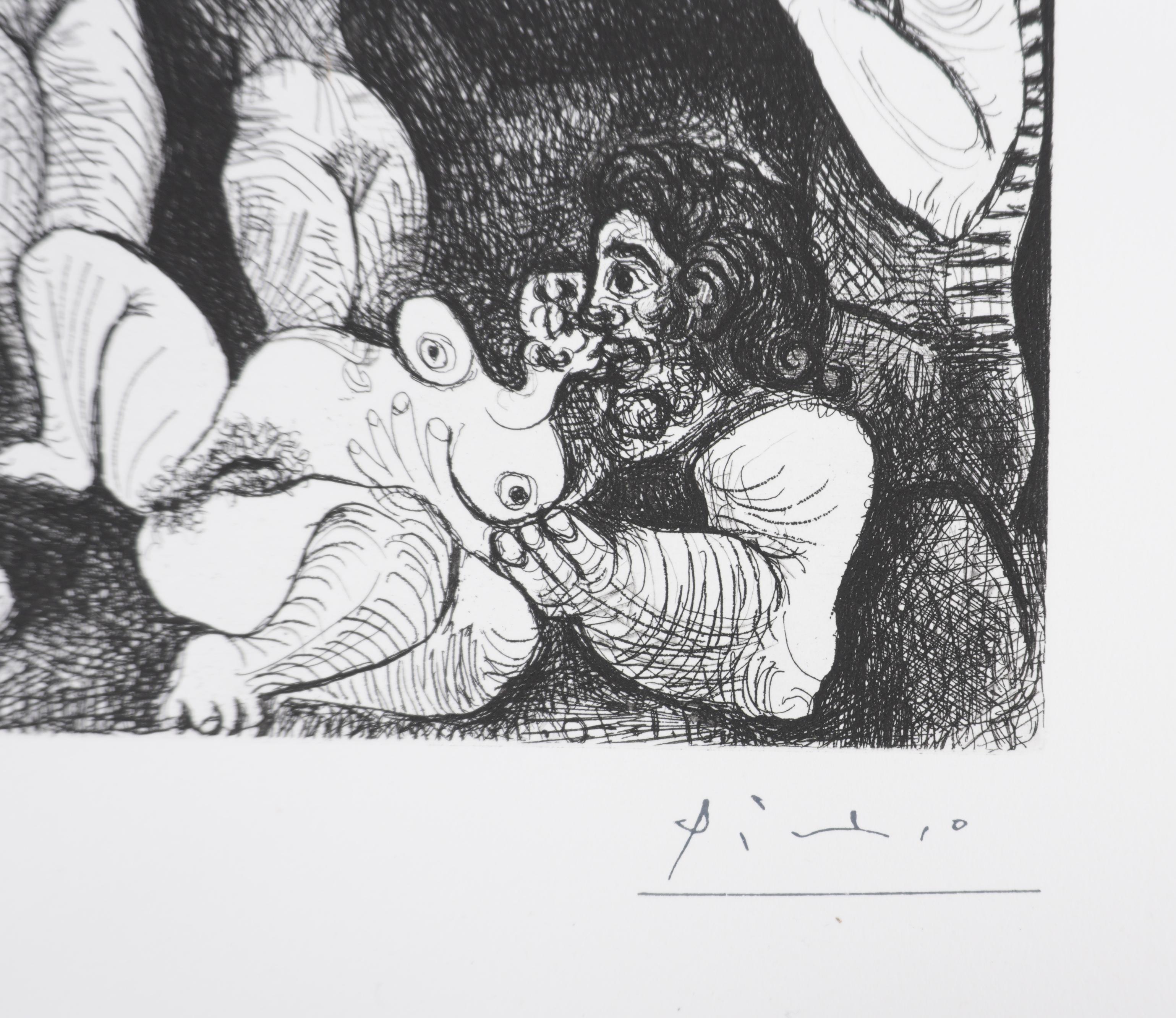 El 156, Marinero soñador con dos mujeres - Aguafuerte original, firmado (Baer #1869) - Print de Pablo Picasso