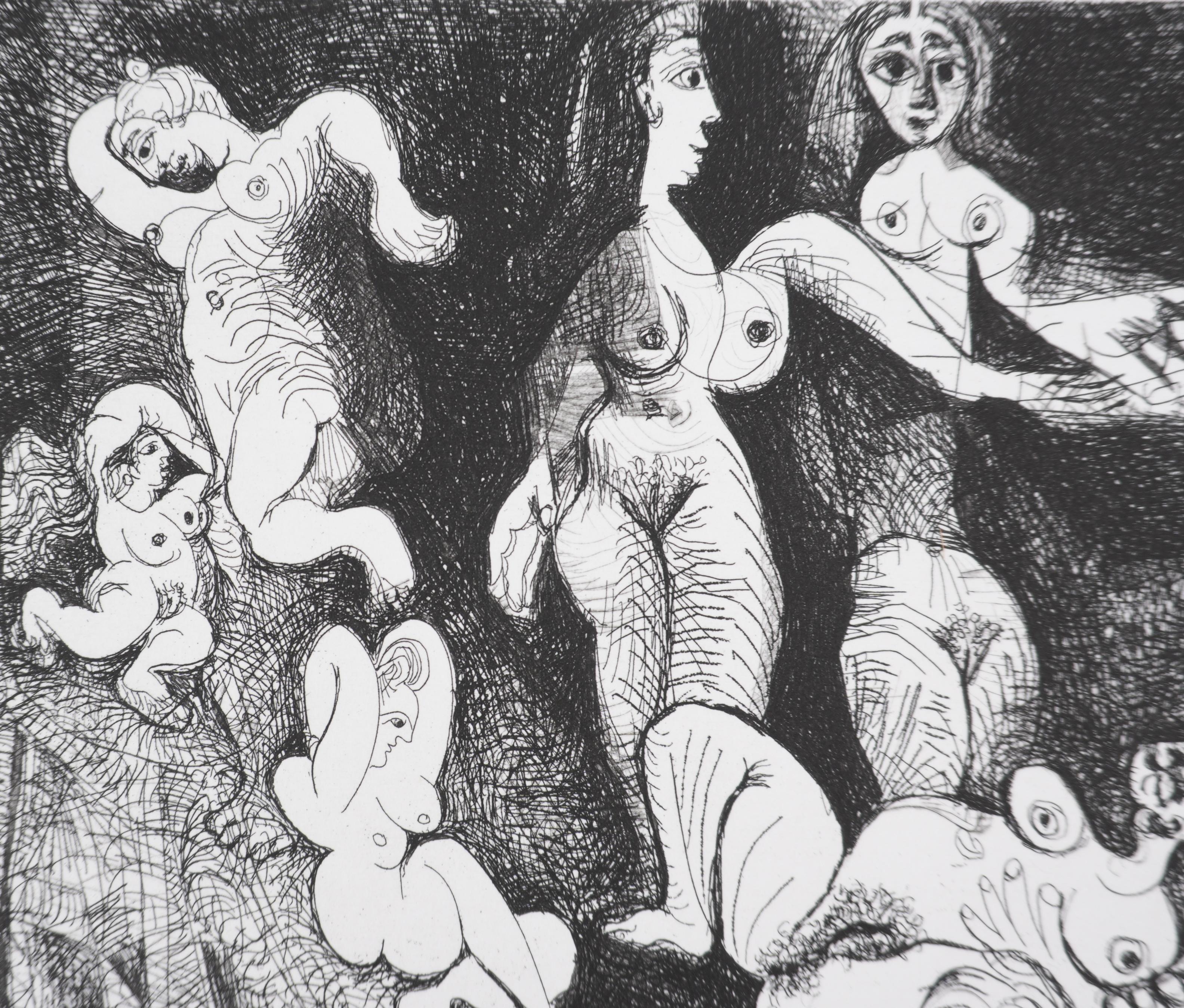 Pablo PICASSO (1881-1973)
El 156, Marinero soñador con dos mujeres (lámina 9), 1978

Grabado original (taller de Crommelynck)
Firmado con sello
Justificado HC B/C
Sobre vitela, 25 x 33 cm (c. 10 x 13 pulg.)

REFERENCIA:
- Catálogo razonado Bloch nº