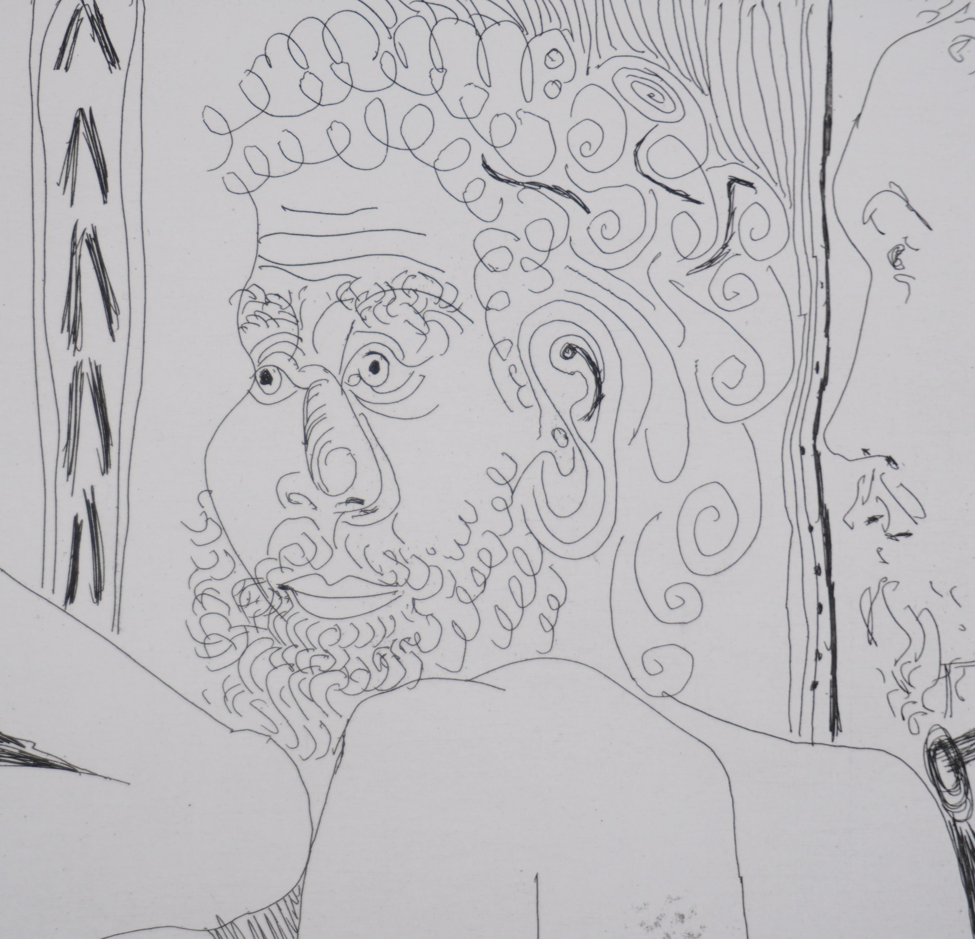 The 156, Flower Woman and Bearded Man  - Original Etching, Signed (Baer #1968) - Gray Nude Print by Pablo Picasso