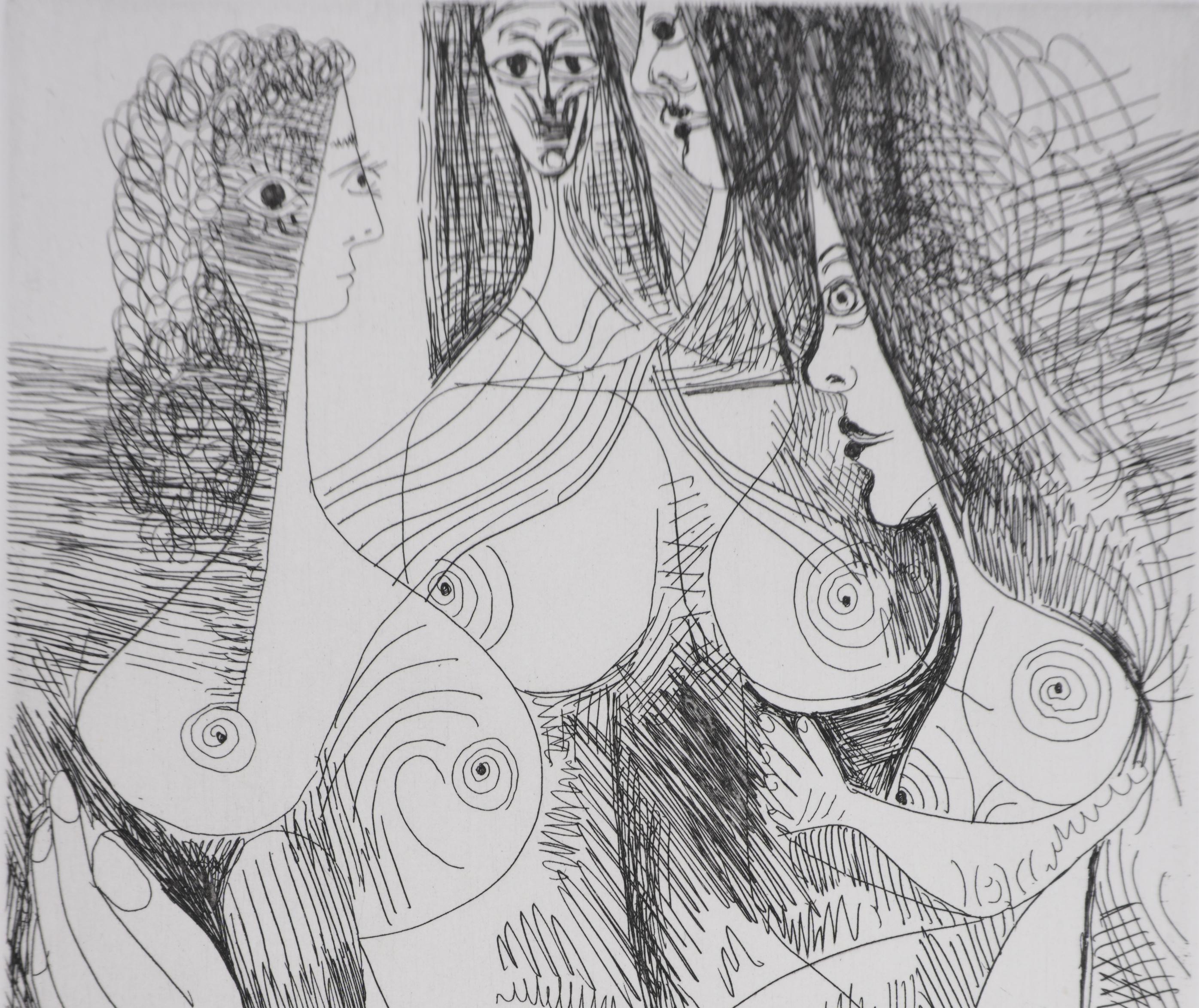 Pablo PICASSO (1881-1973)
The 156, Four Women and Rembrandt (plate 42), 1978

Original etching (Crommelynck workshop)
Signed with stamp
Justified HC B/C
On vellum, 33 x 25 cm (c. 13 x 10 in)

REFERENCE:
- Catalogue raisonné Bloch #1897
- Catalogue