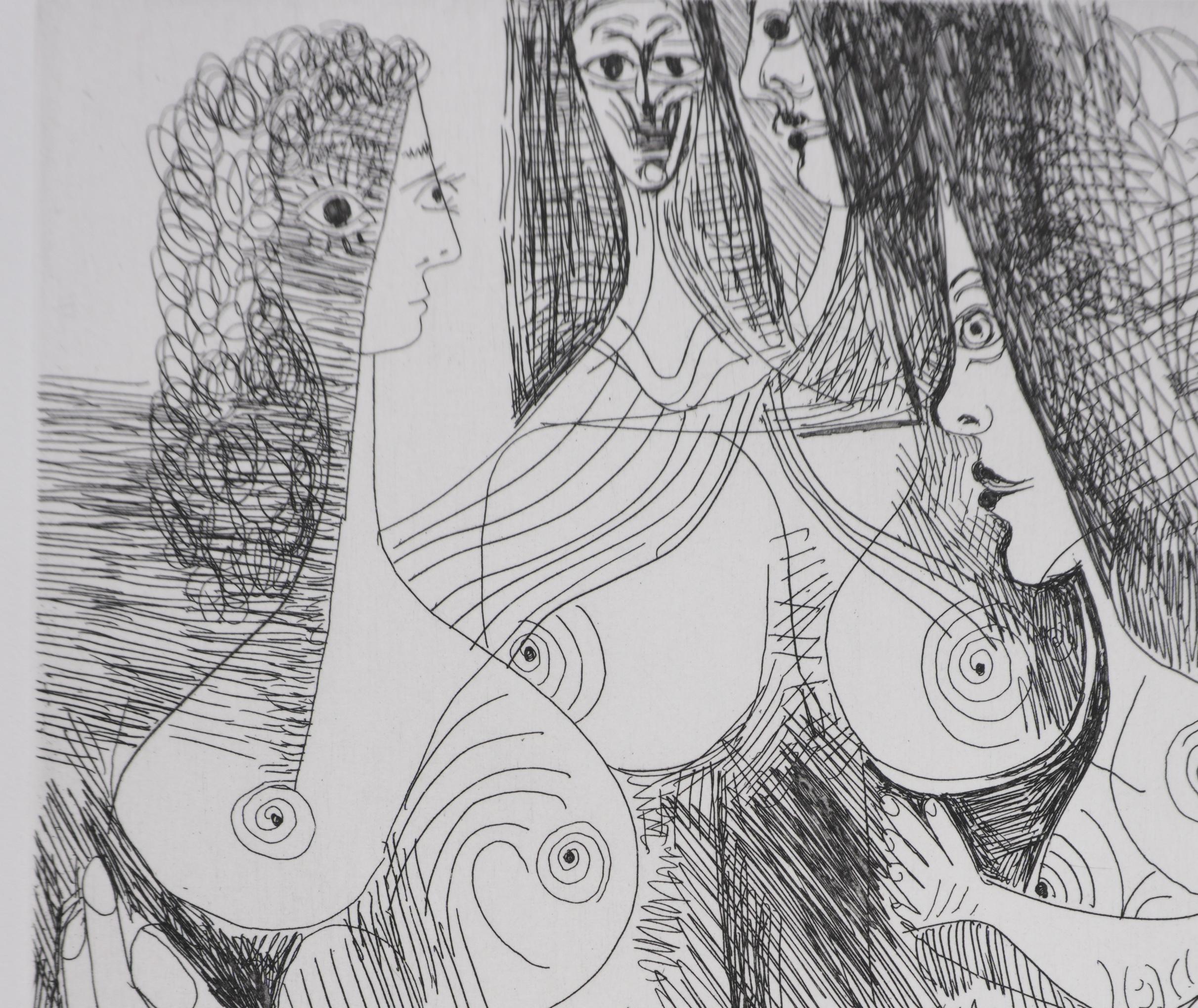 The 156, Four Women and Rembrandt - Original Etching, Signed (Baer #1903) For Sale 1