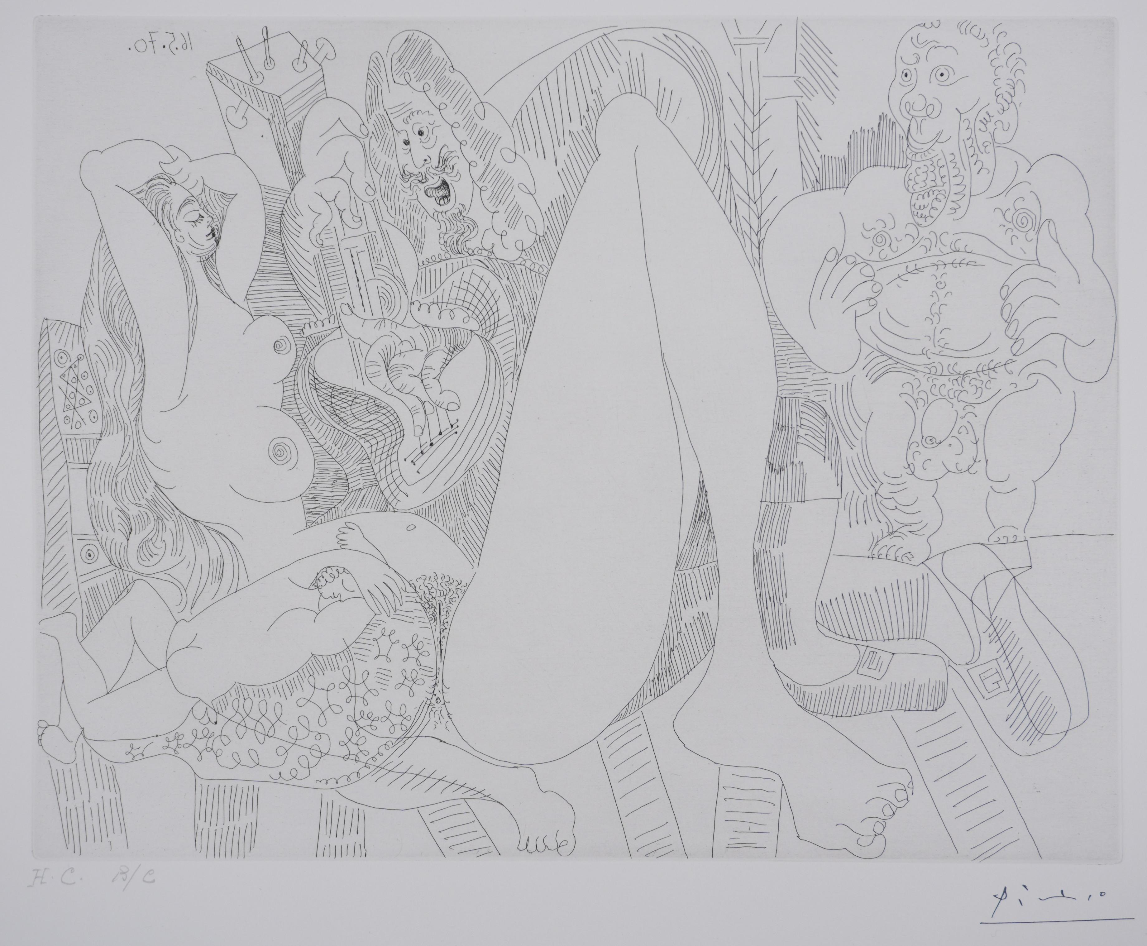 The 156, Joking about Titian's paintings - Original Etching, Signed (Baer #1912) - Cubist Print by Pablo Picasso