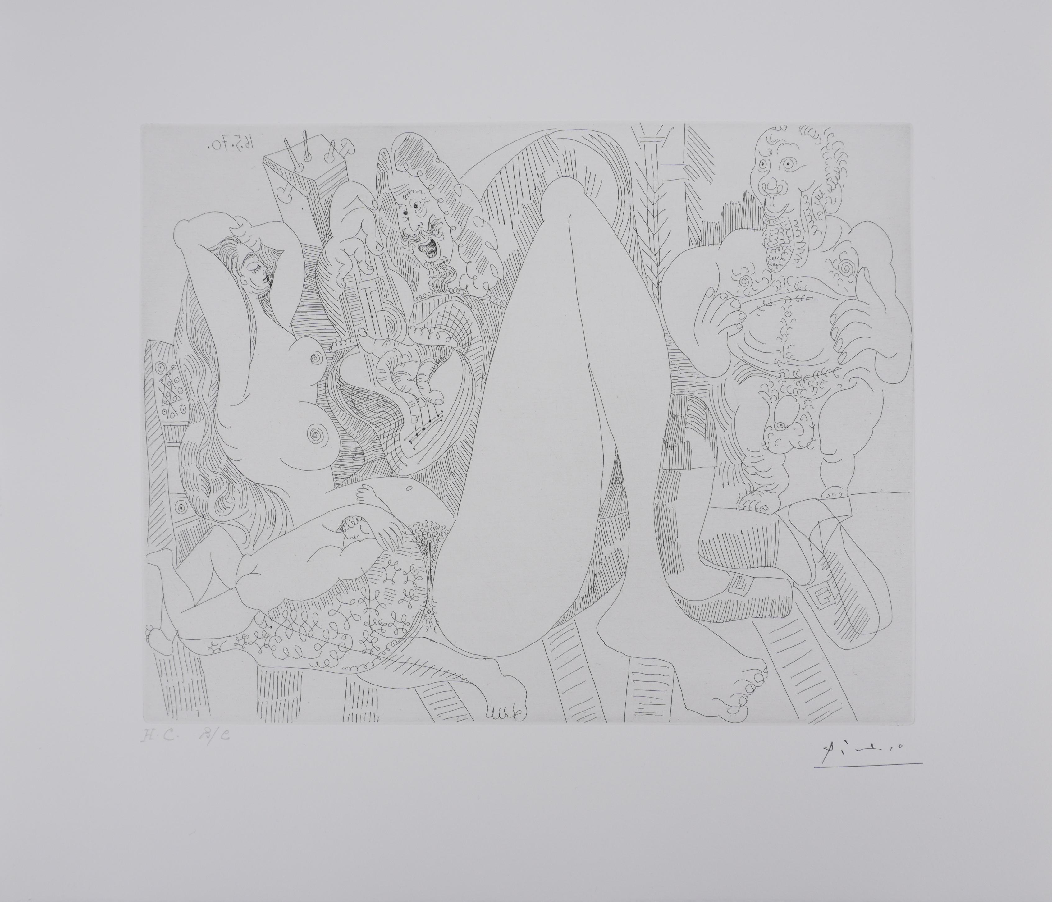 Pablo Picasso Nude Print - The 156, Joking about Titian's paintings - Original Etching, Signed (Baer #1912)