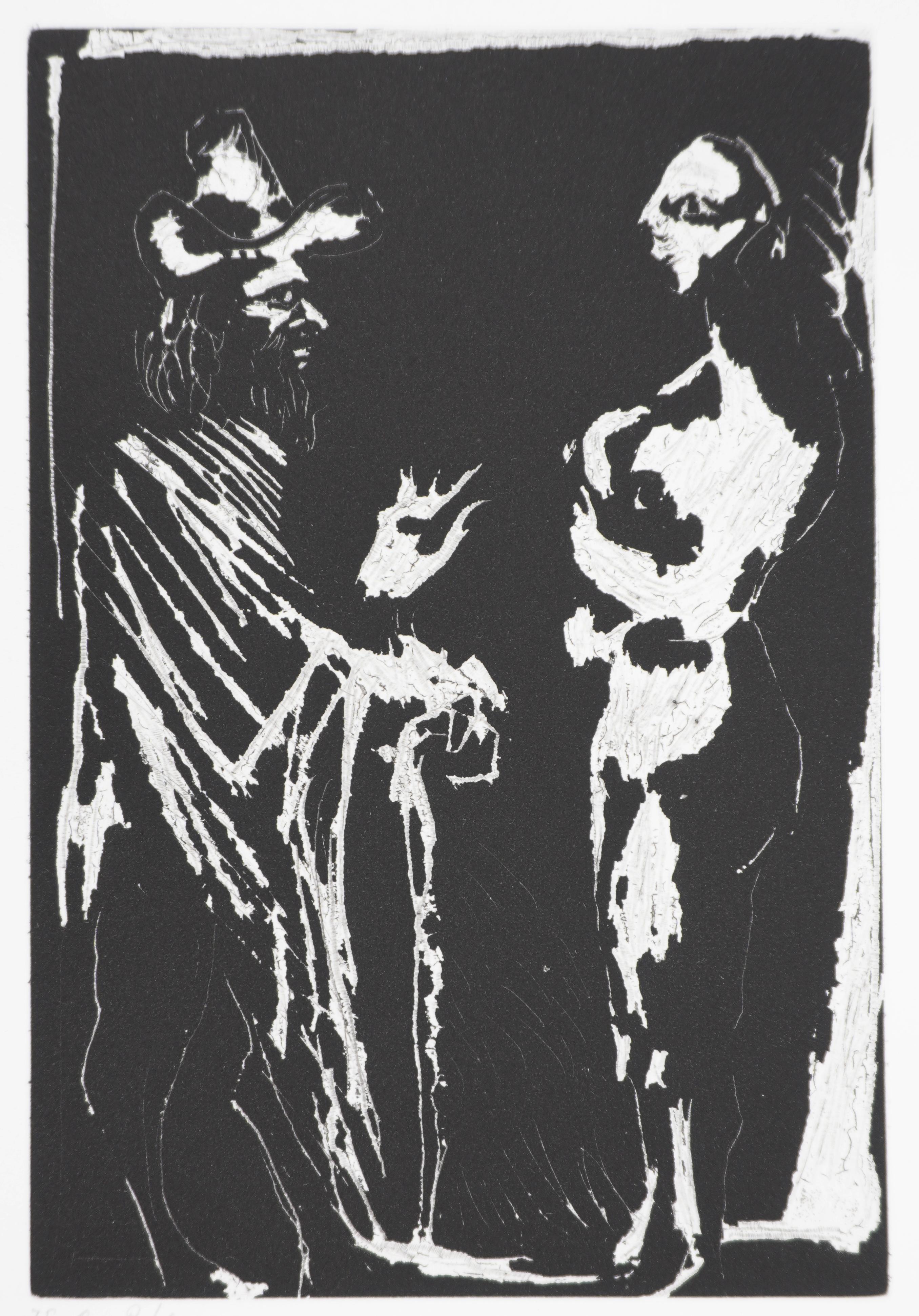 Los 156, hombre hablando con una chica - Grabado original, firmado (Baer #1961B) - Figurative Print Gris de Pablo Picasso