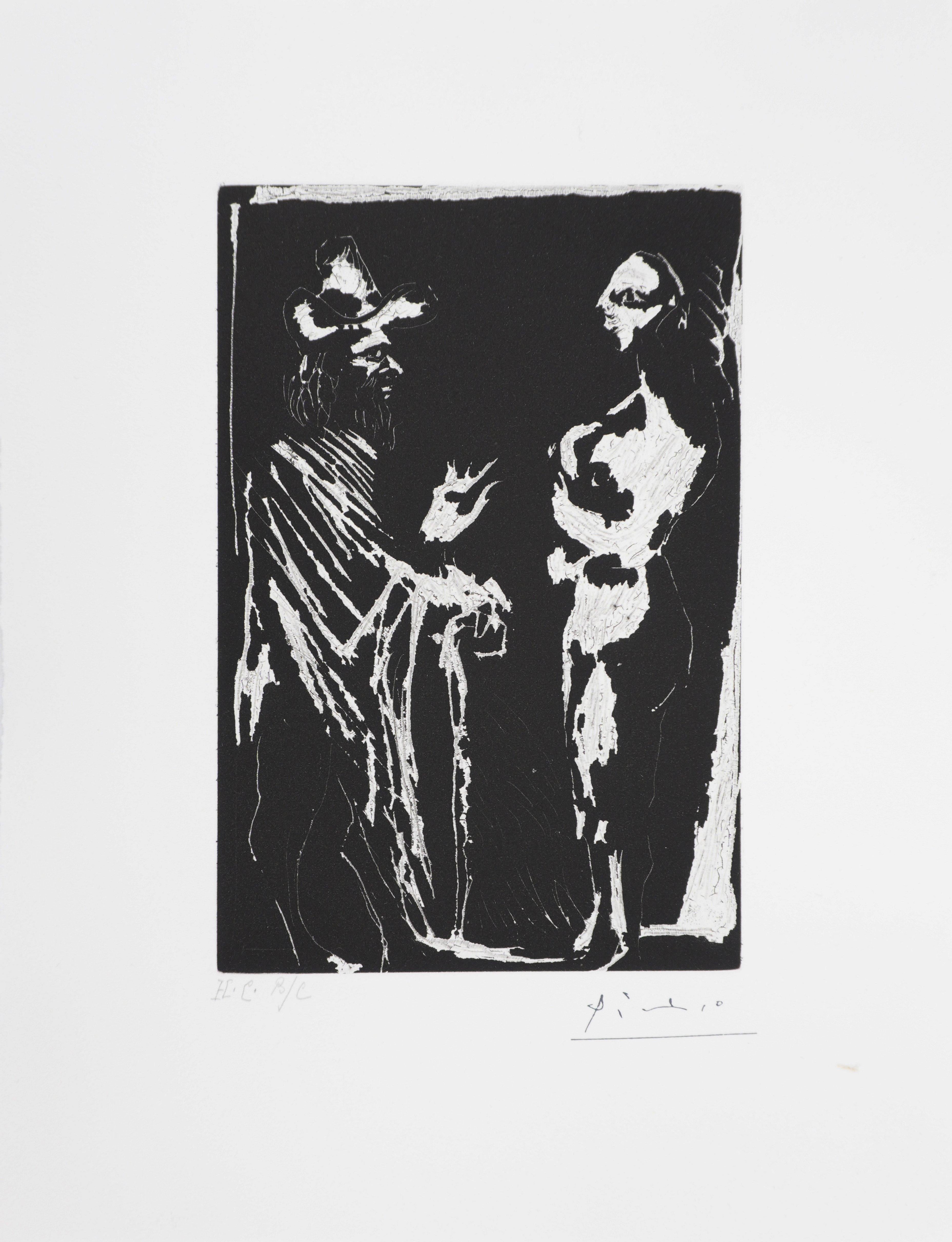 Figurative Print de Pablo Picasso - Los 156, hombre hablando con una chica - Grabado original, firmado (Baer #1961B)