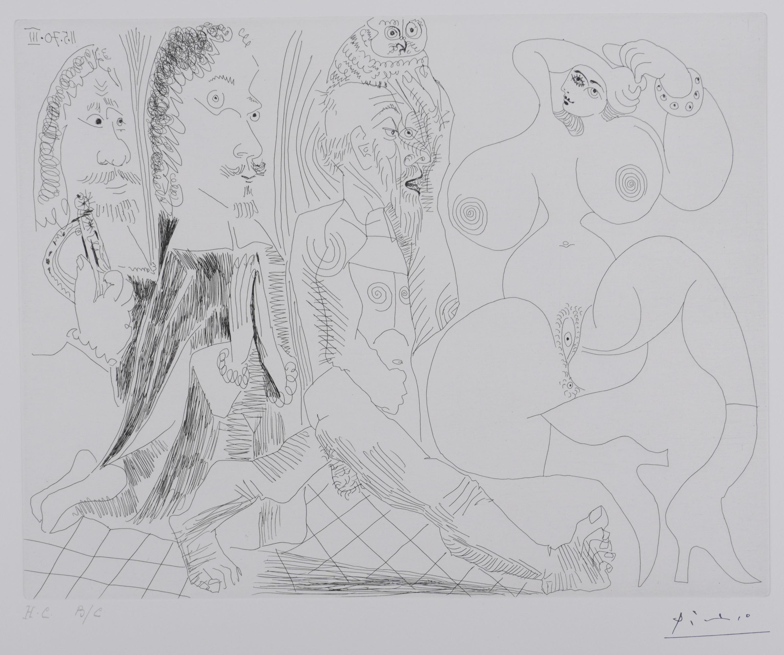 Il 156, Moschettiere, Abate in preghiera... - Acquaforte originale, firmata (Baer #1906) - Print Cubismo di Pablo Picasso