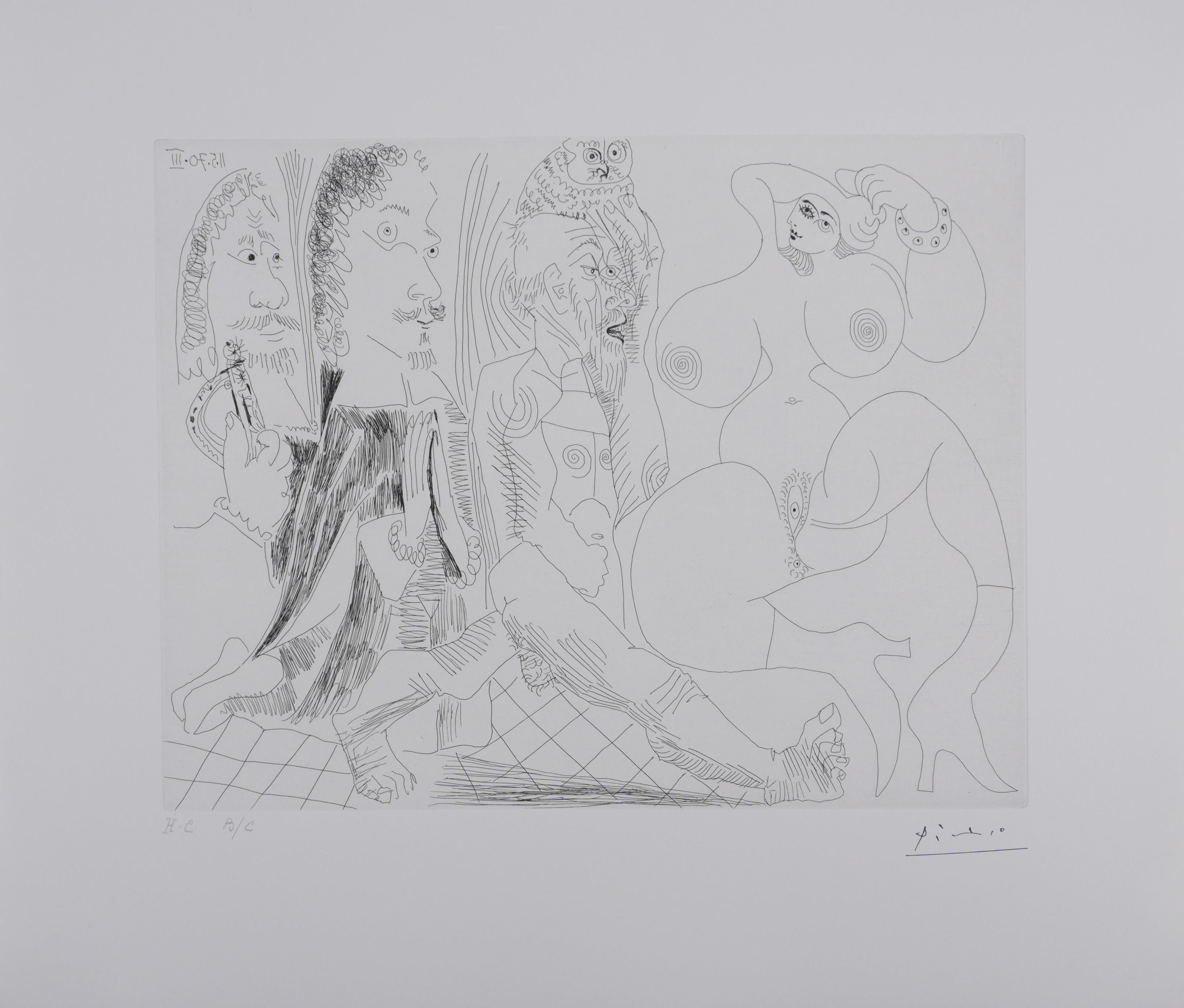 Nude Print di Pablo Picasso - Il 156, Moschettiere, Abate in preghiera... - Acquaforte originale, firmata (Baer #1906)
