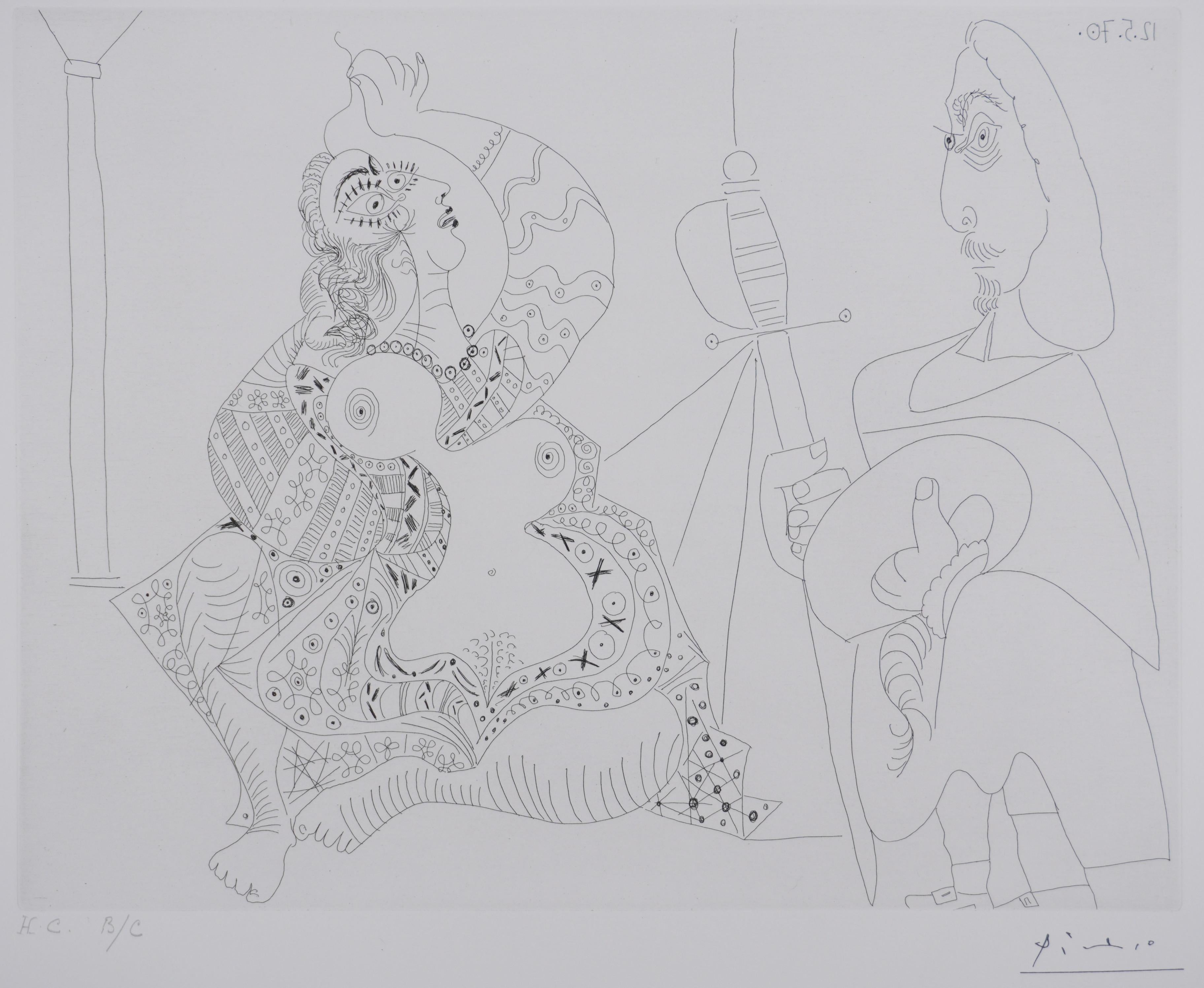 Le 156, mousquetaire et odalisque-méduse - Gravure originale, signée (Baer #1908) - Cubisme Print par Pablo Picasso