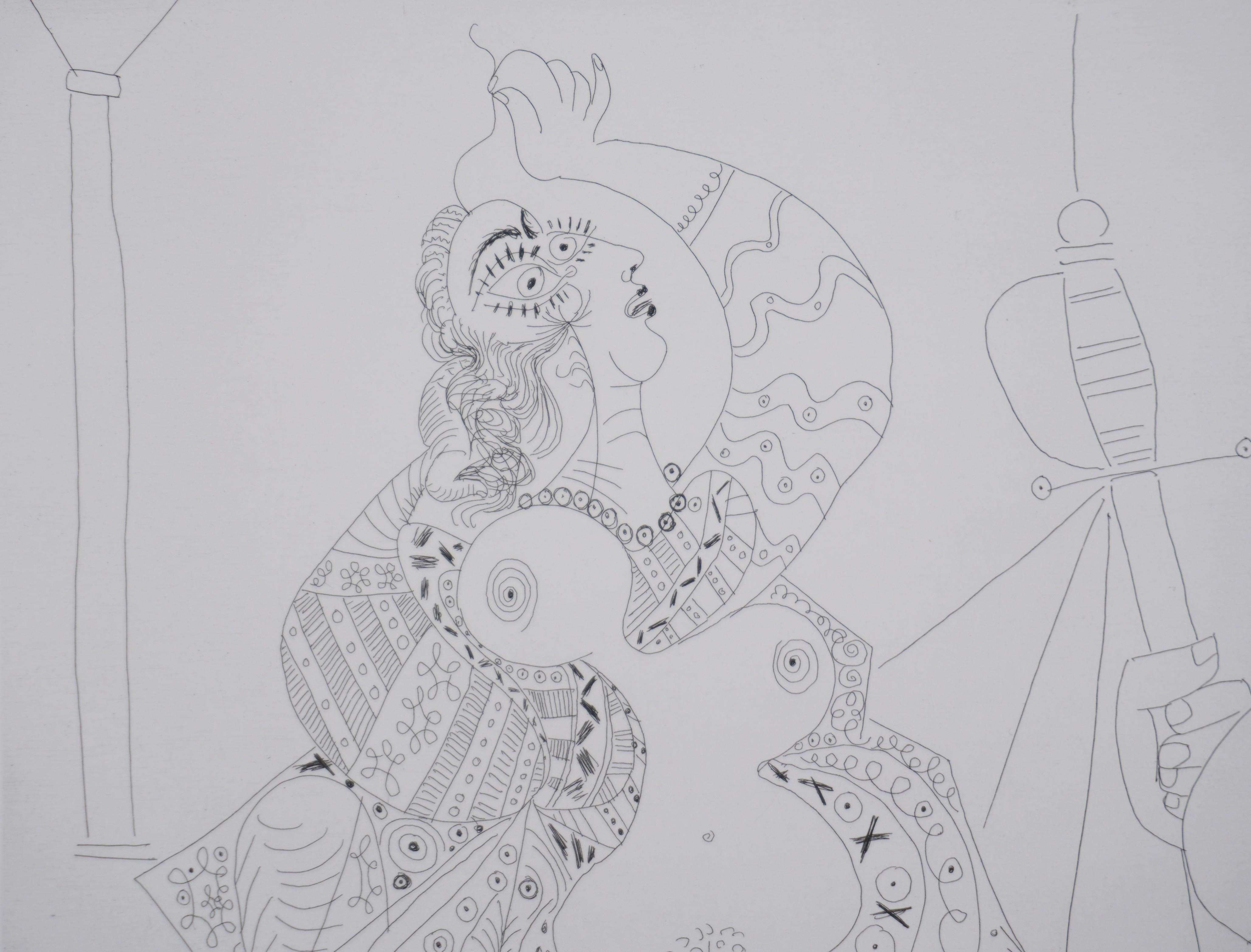 Pablo PICASSO (1881-1973)
Le 156, mousquetaire et odalisque-méduse (planche 47), 1978

Gravure originale (atelier de Crommelynck)
Signé avec le cachet
C.I.C. justifiée
Sur vellum, 41.5 x 48 cm (c. 16.33 x 18.89 in)

RÉFÉRENCE :
- Catalogue raisonné