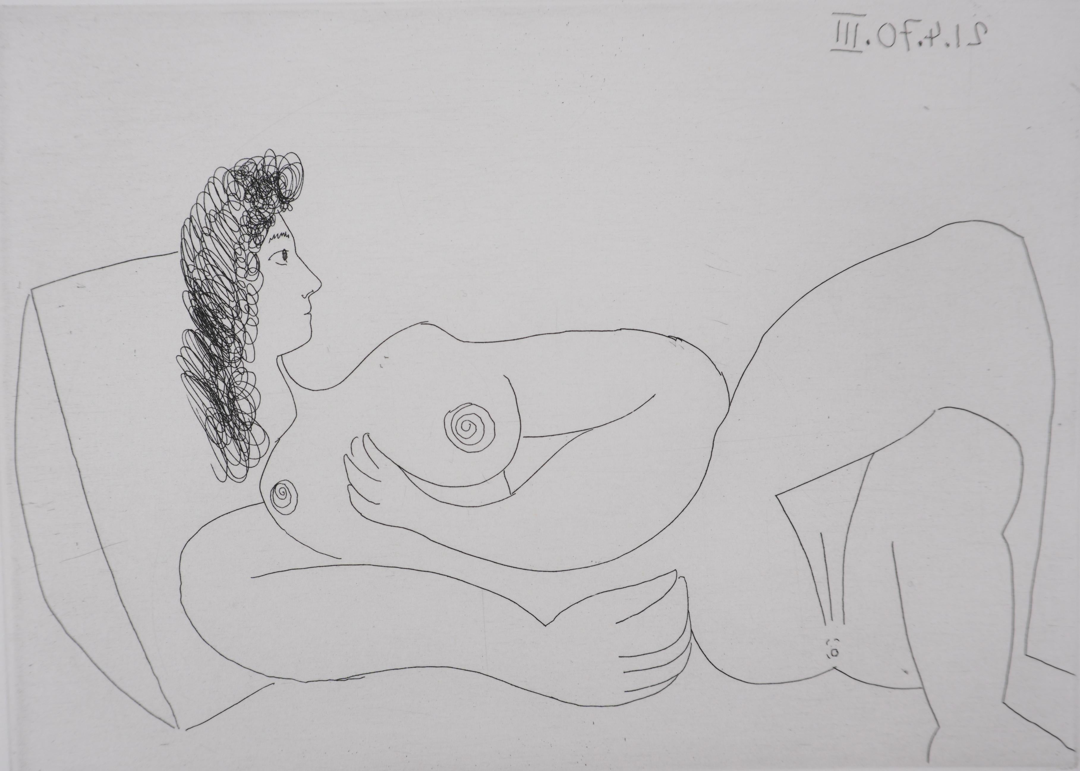 Los 156, Odalisca con cojín - Grabado original, firmado (Baer #1901) - Print Cubista de Pablo Picasso