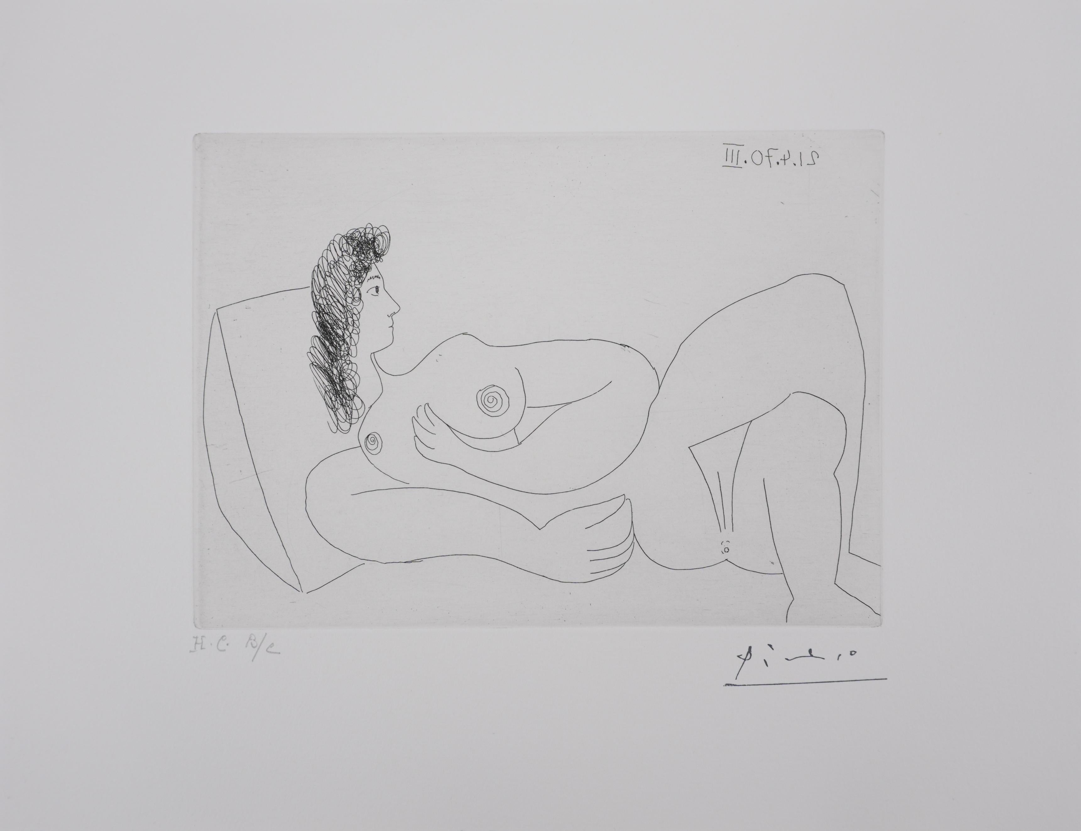 Portrait Print de Pablo Picasso - Los 156, Odalisca con cojín - Grabado original, firmado (Baer #1901)