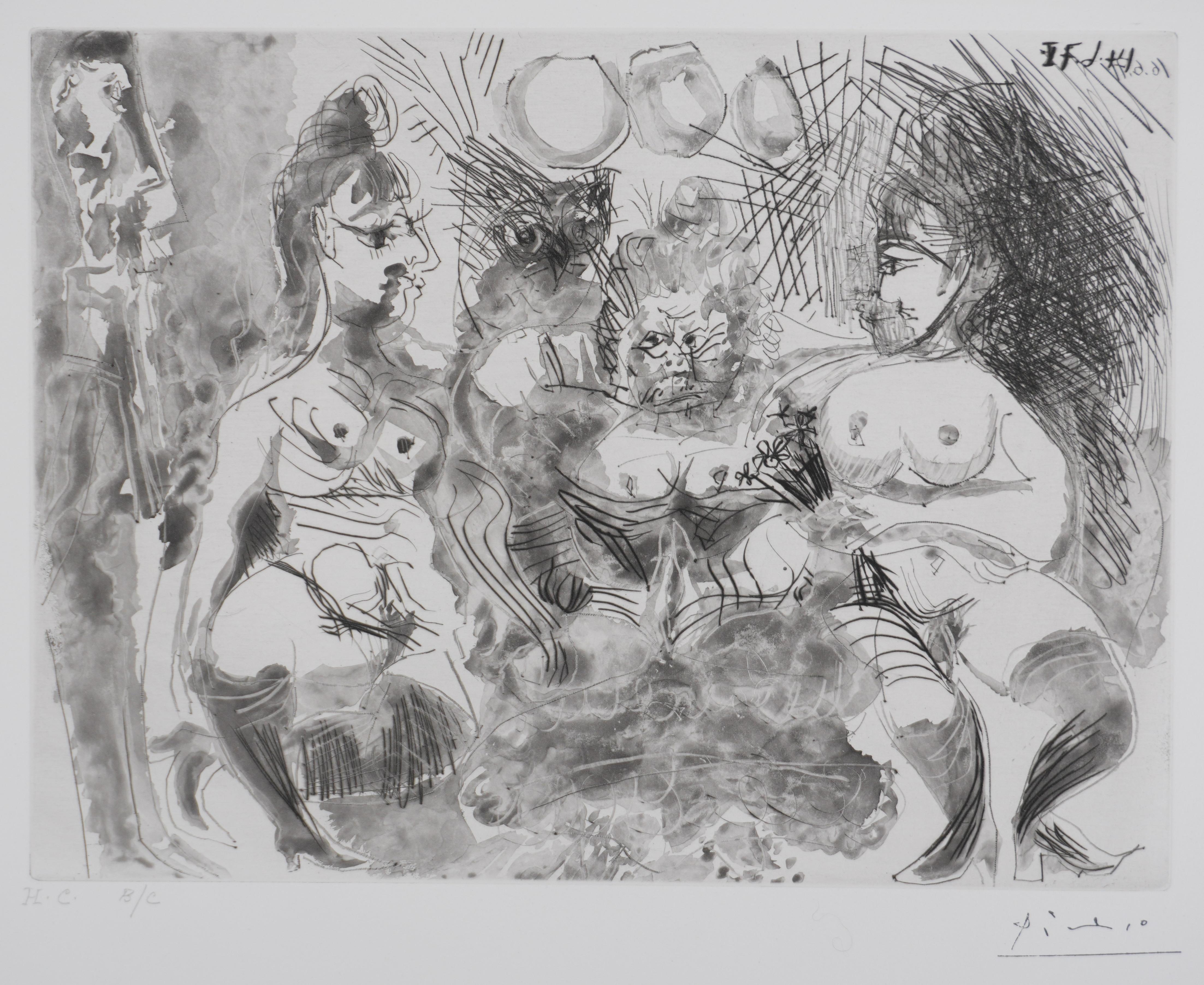 Le 156, le hibou et Dega - Gravure originale, signée (Baer #2017) - Cubisme Print par Pablo Picasso
