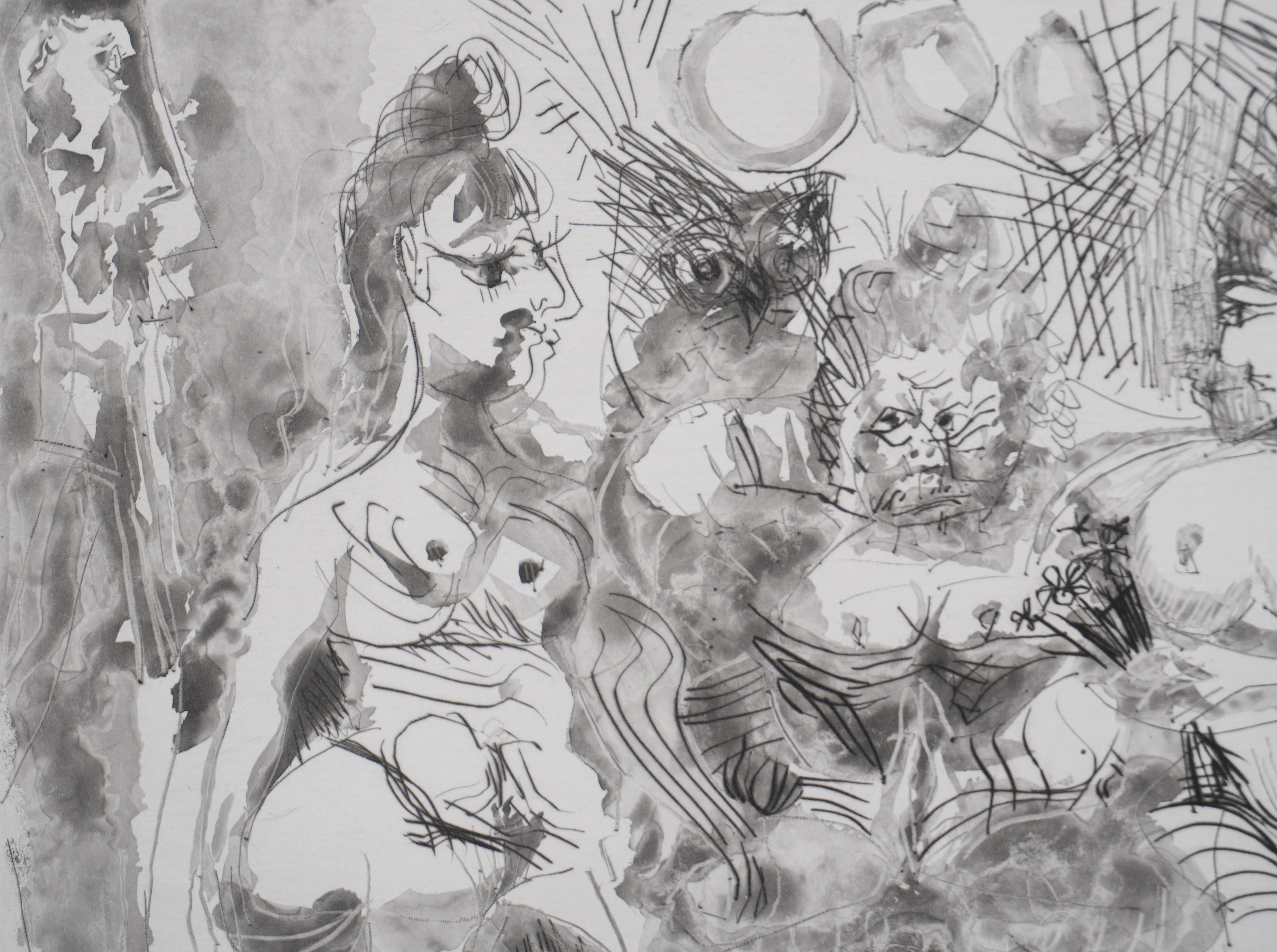 Le 156, le hibou et Dega - Gravure originale, signée (Baer #2017) - Gris Nude Print par Pablo Picasso