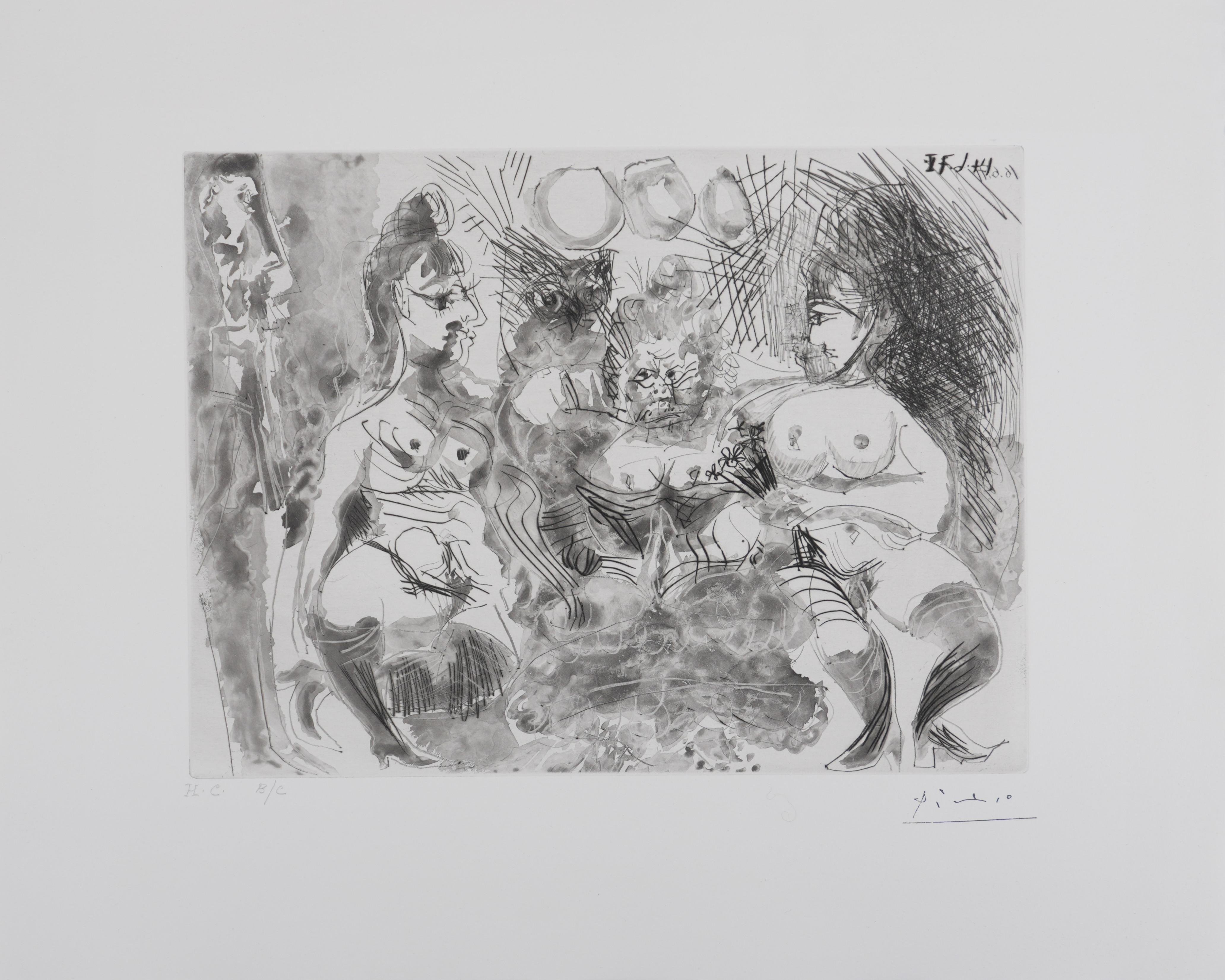 Nude Print Pablo Picasso - Le 156, le hibou et Dega - Gravure originale, signée (Baer #2017)