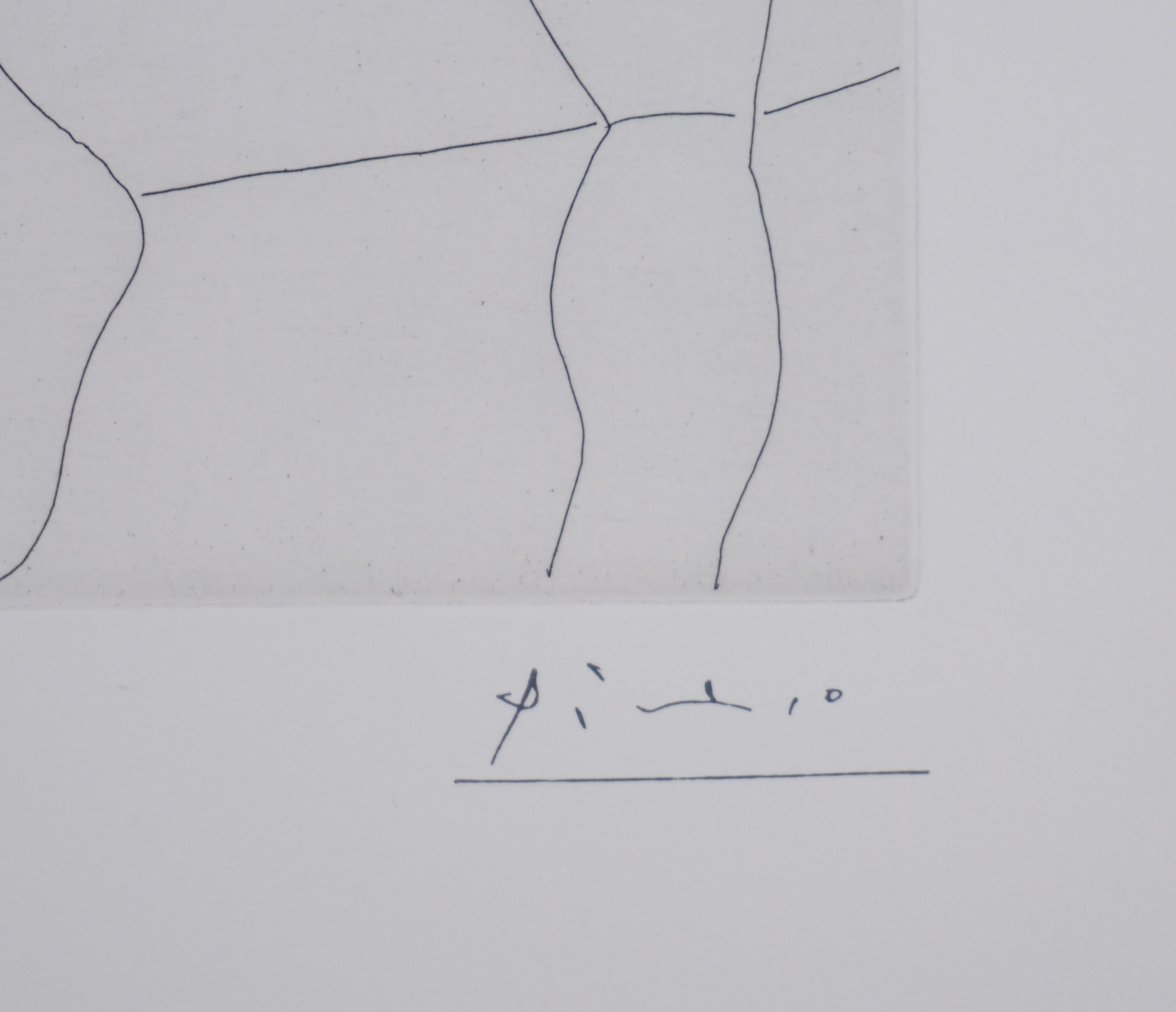 The 156, Painter and Woman with Flowers - Gravure originale, signée (Baer #1917) - Print de Pablo Picasso
