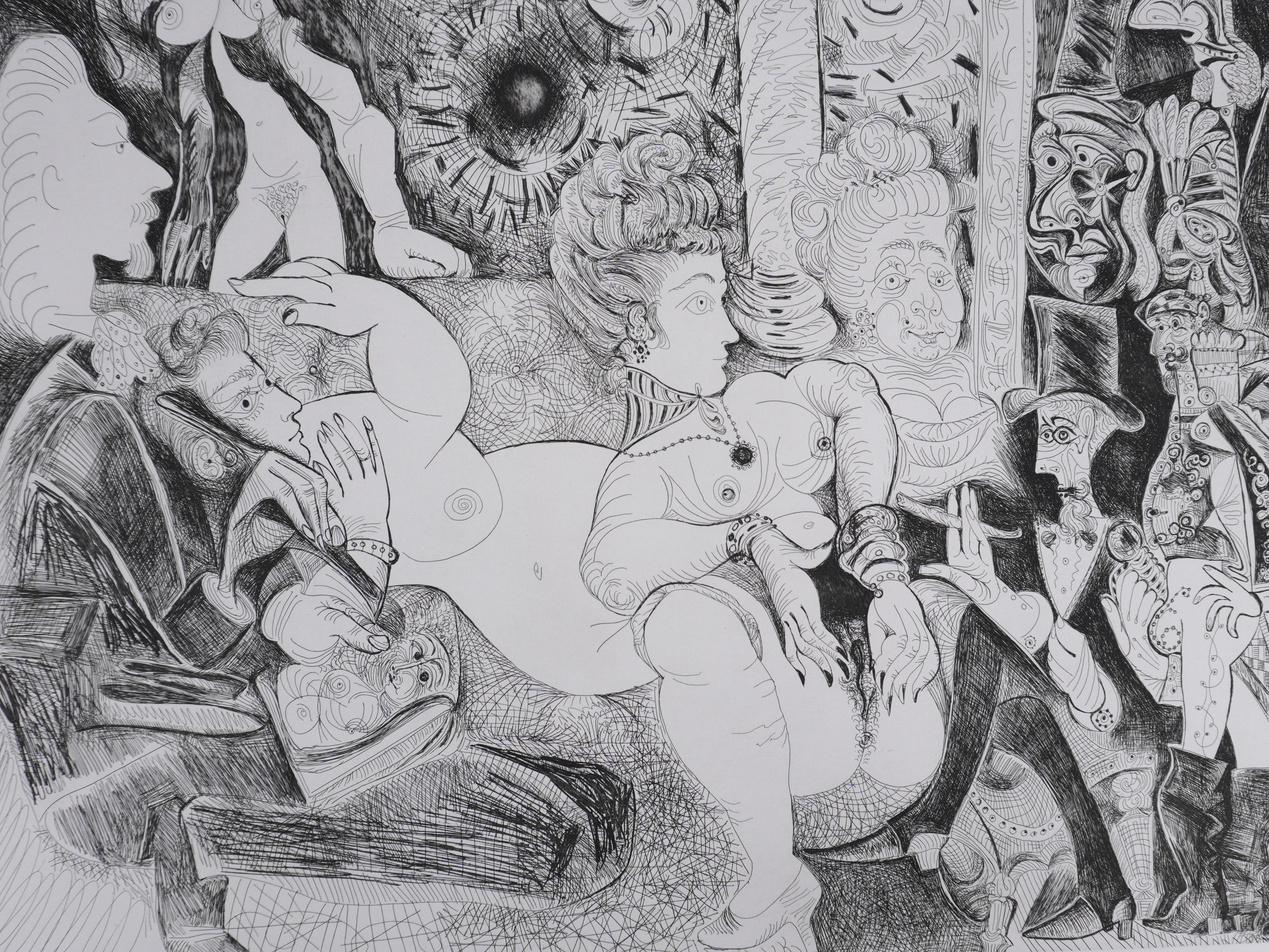 The 156, Painter Drawing is Model - Original Etching, Signed (Baer #1876) - Gray Portrait Print by Pablo Picasso
