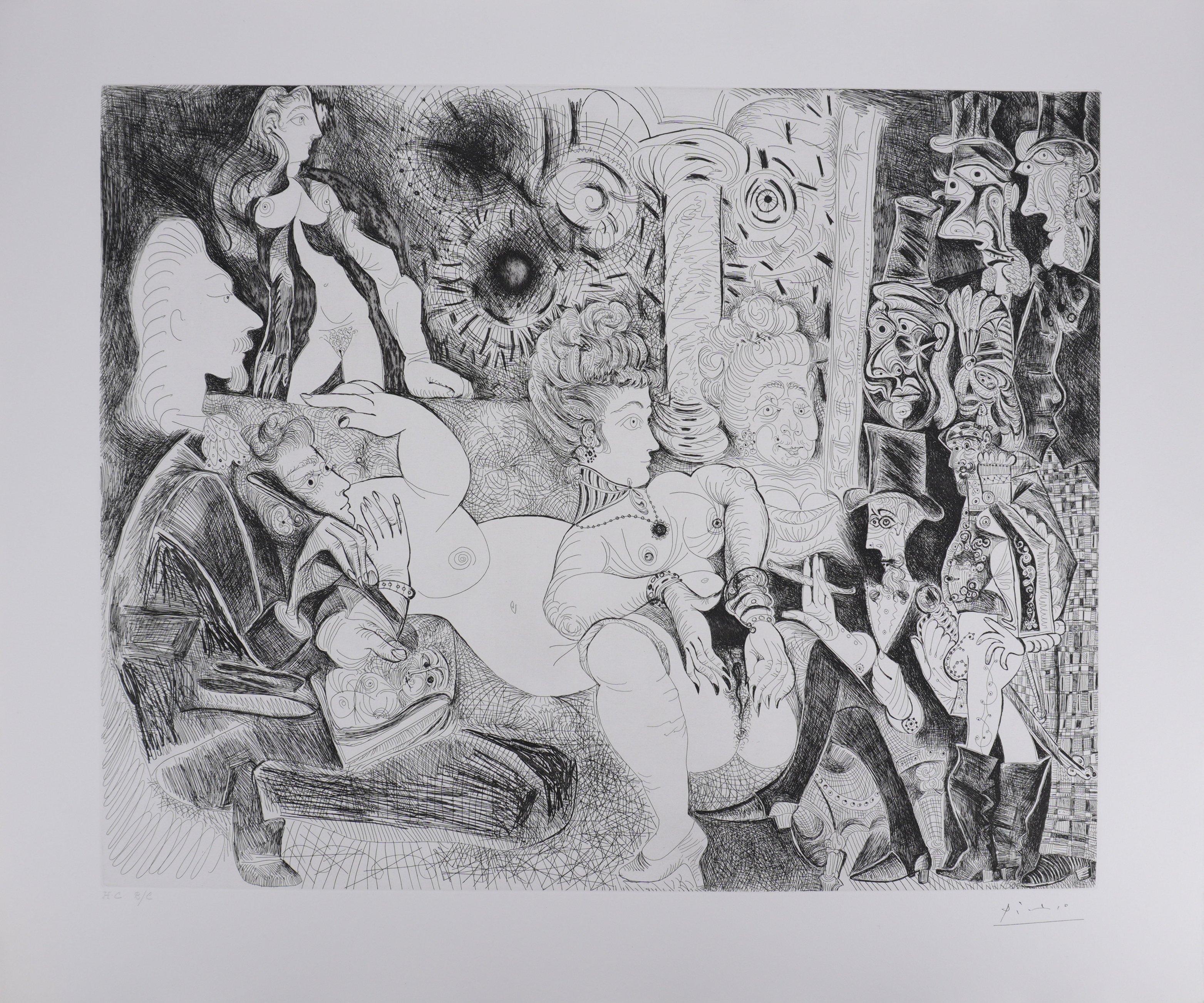 Pablo Picasso Portrait Print - The 156, Painter Drawing is Model - Original Etching, Signed (Baer #1876)