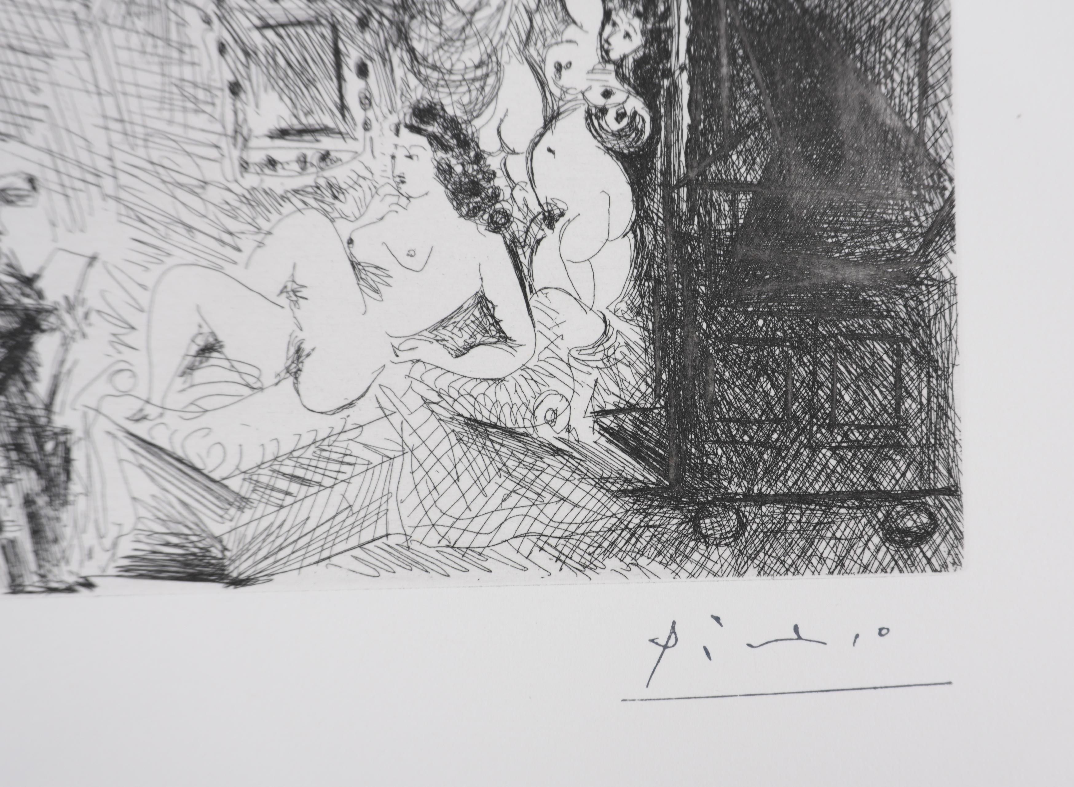 Il 156, pittore, modello e tela - Acquaforte originale, firmata (Baer #1927) - Print di Pablo Picasso