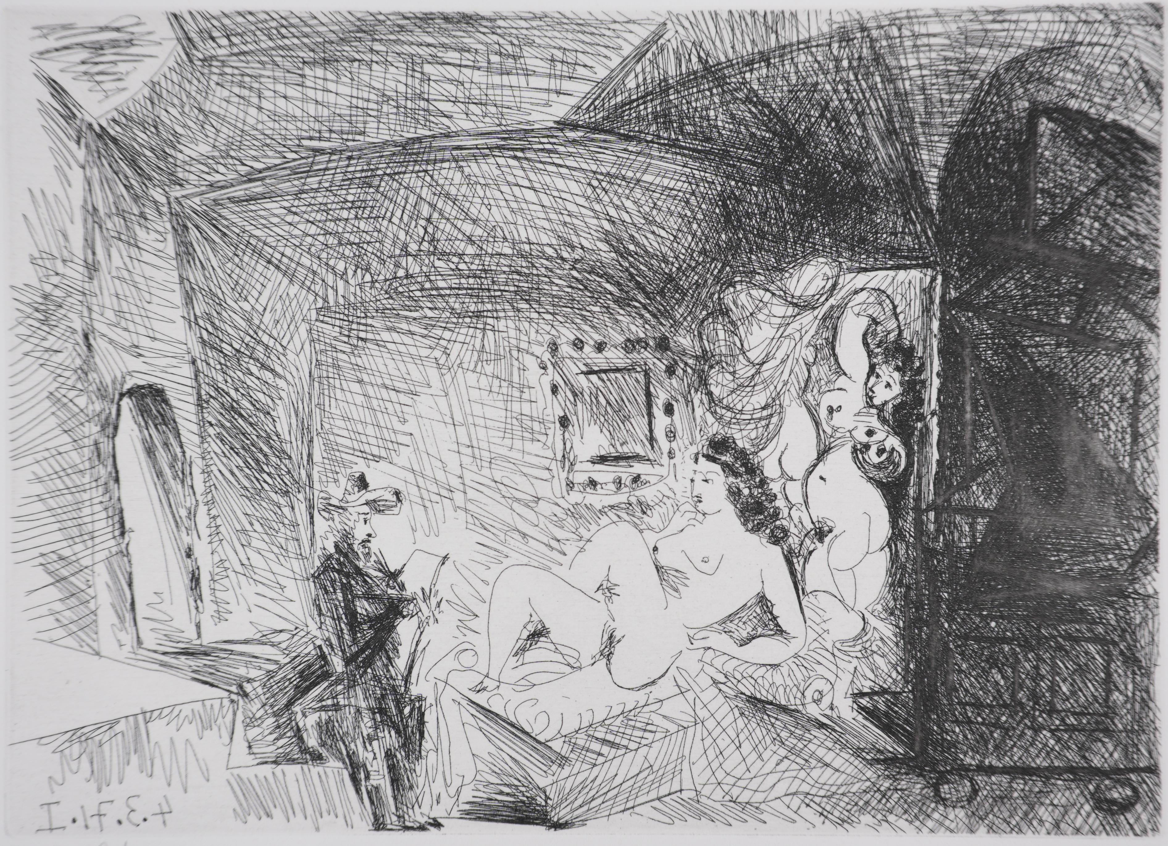 Il 156, pittore, modello e tela - Acquaforte originale, firmata (Baer #1927) - Print Cubismo di Pablo Picasso