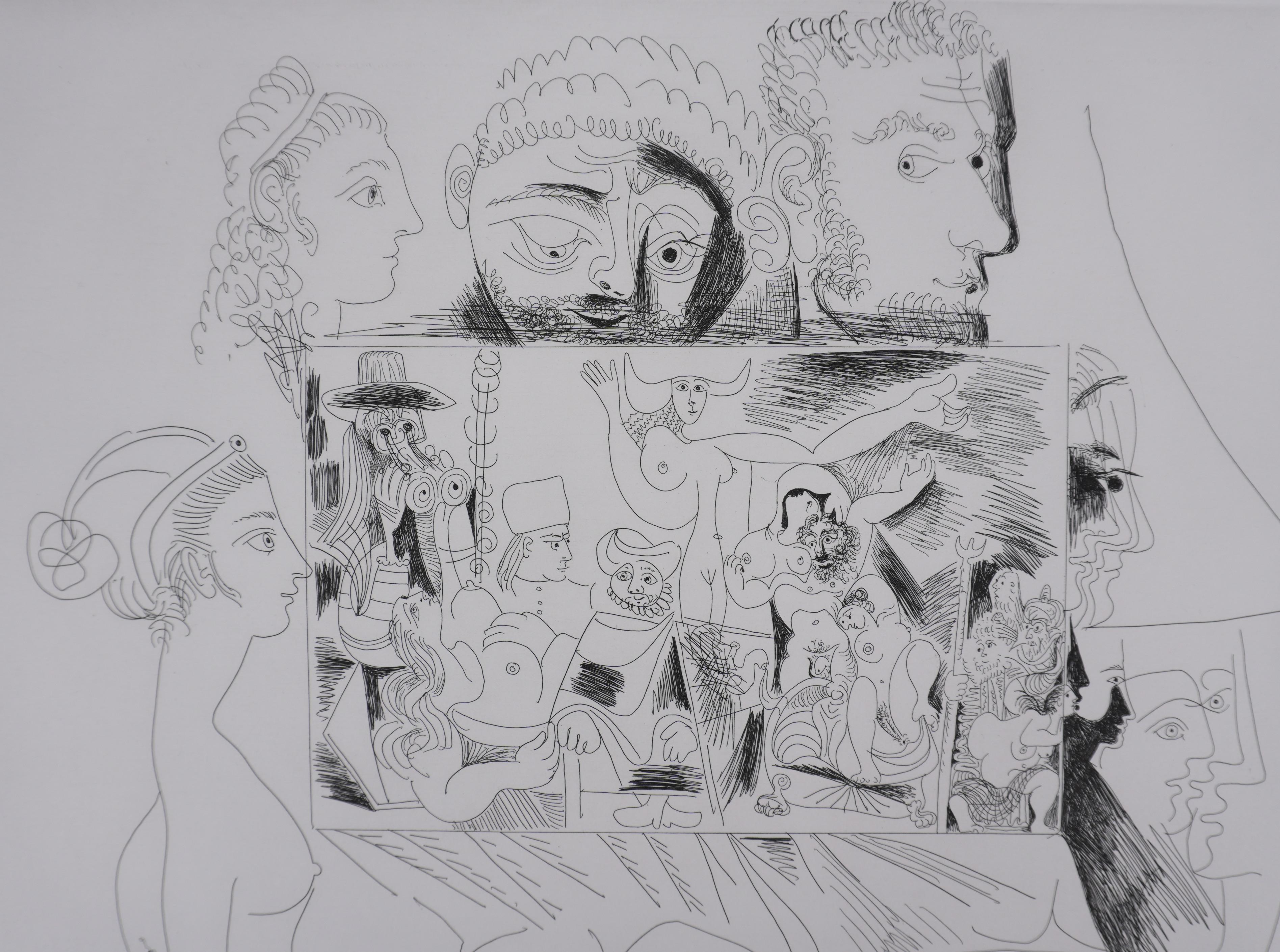 The 156, Painting : Riddle Selfportrait - Original Etching, Signed (Baer #1871) - Gray Portrait Print by Pablo Picasso