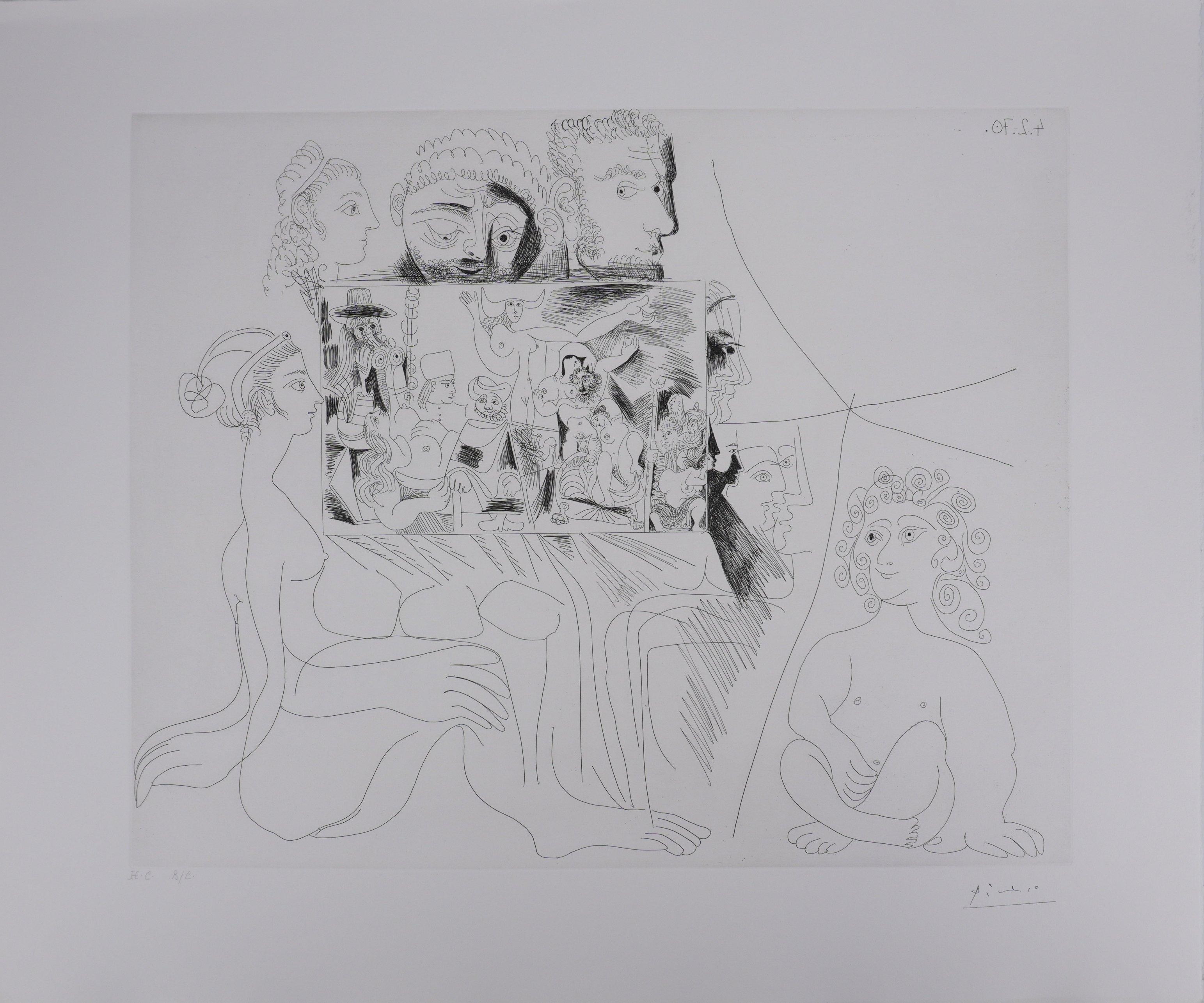 Pablo Picasso Portrait Print - The 156, Painting : Riddle Selfportrait - Original Etching, Signed (Baer #1871)