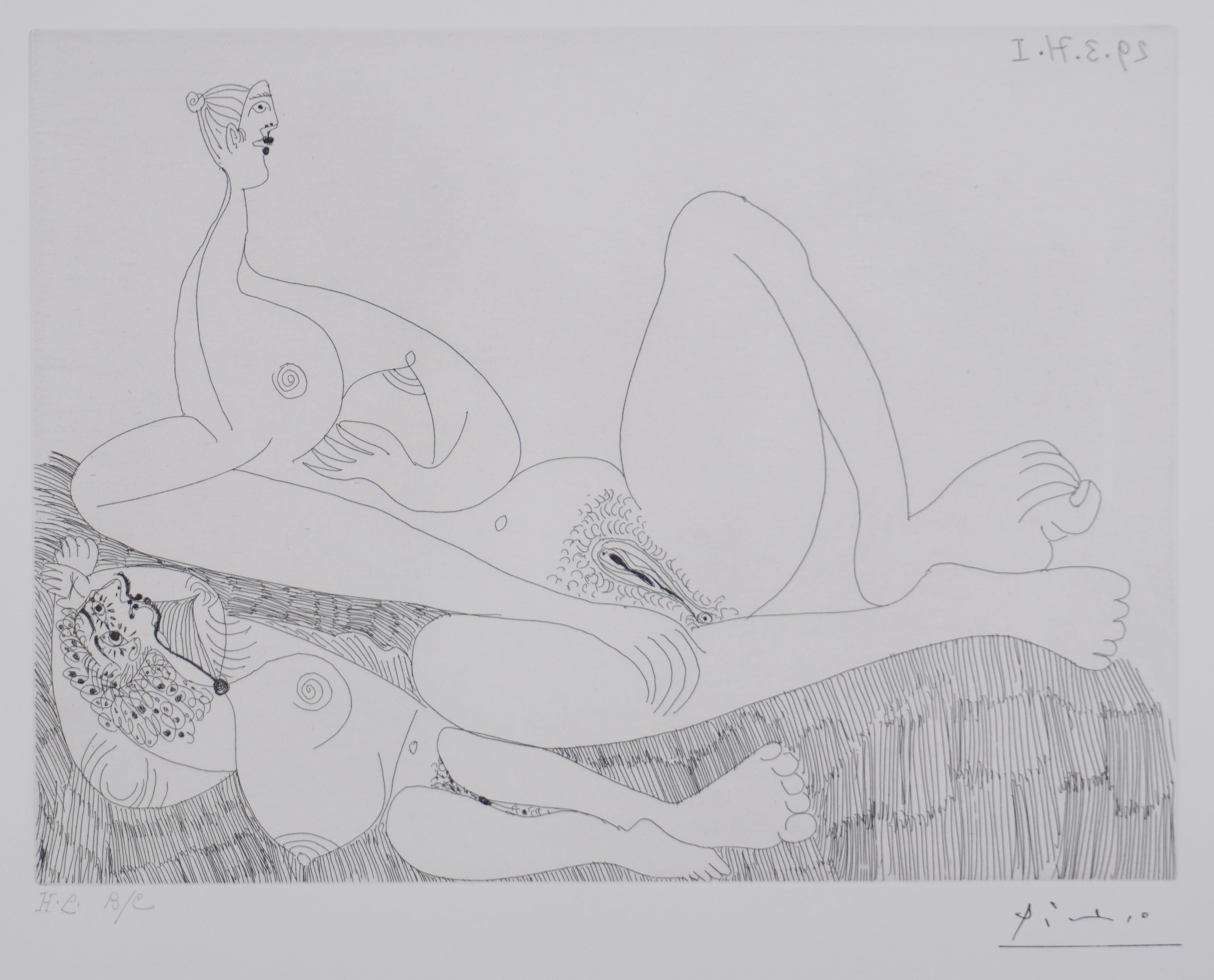 The 156, Rest, Two Naked Girls - Gravure originale, signée (Baer #1962) - Cubisme Print par Pablo Picasso