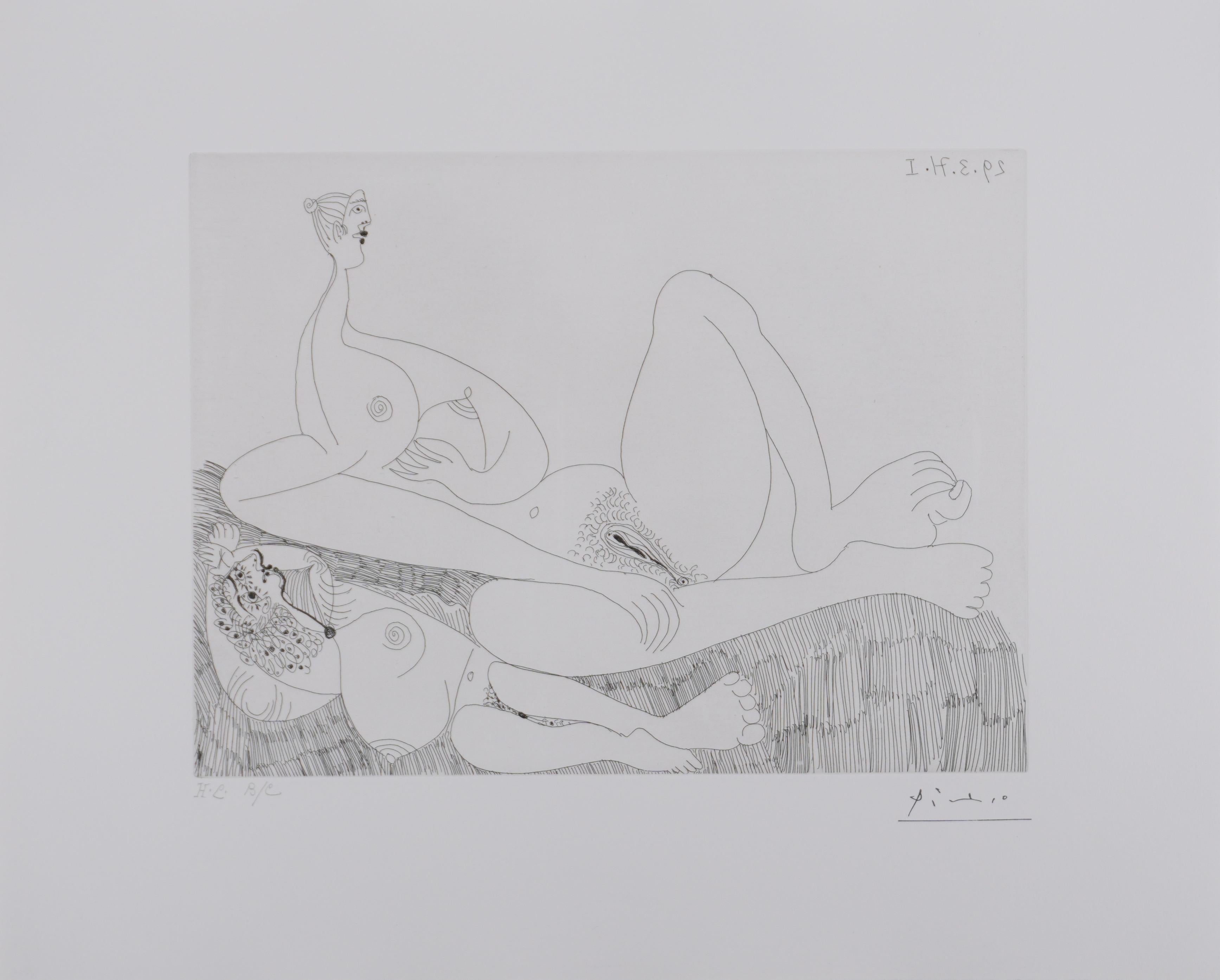 Nude Print Pablo Picasso - The 156, Rest, Two Naked Girls - Gravure originale, signée (Baer #1962)