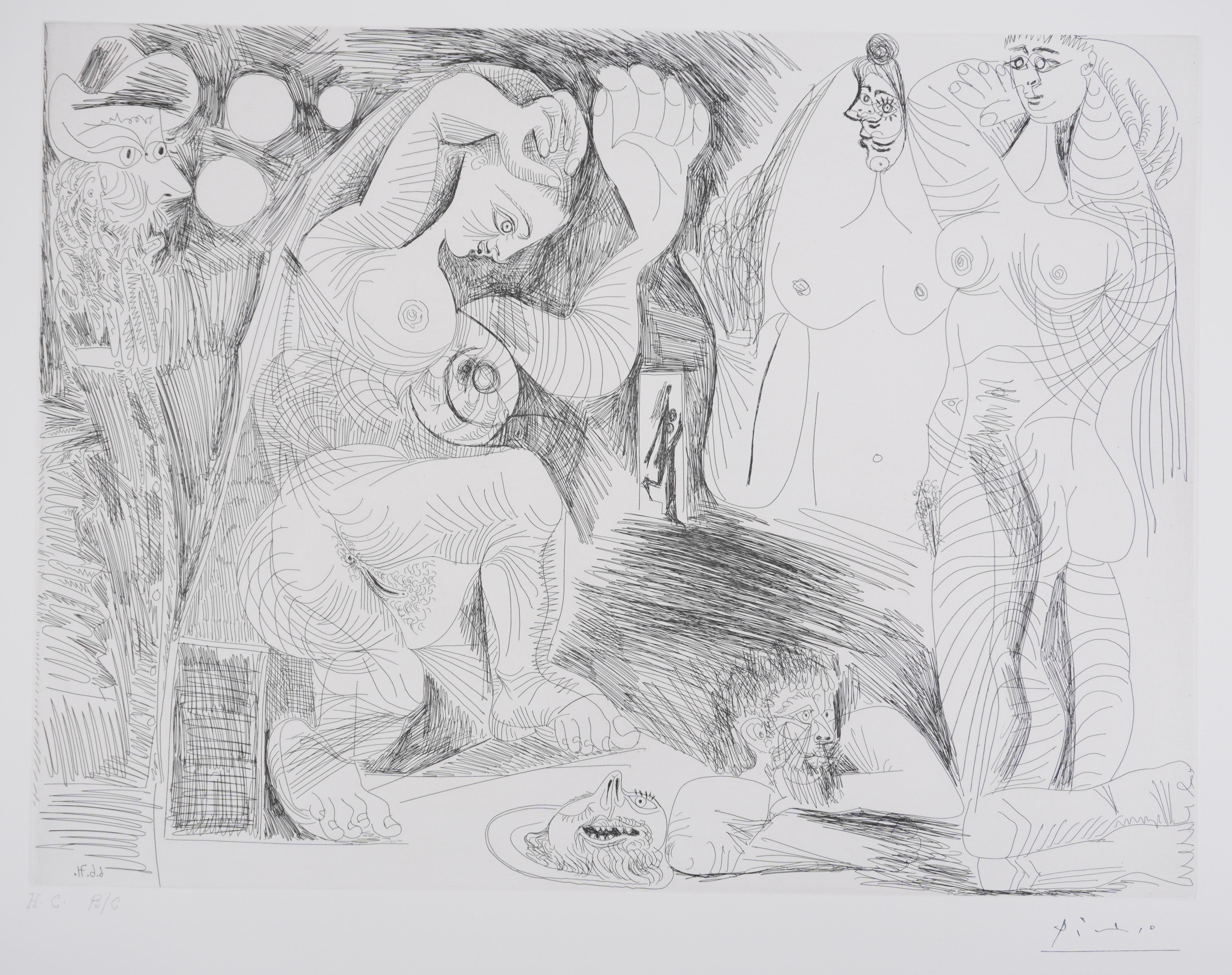 The 156, Salome Dancing - Original Etching, Signed (Baer #2010) - Cubisme Print par Pablo Picasso
