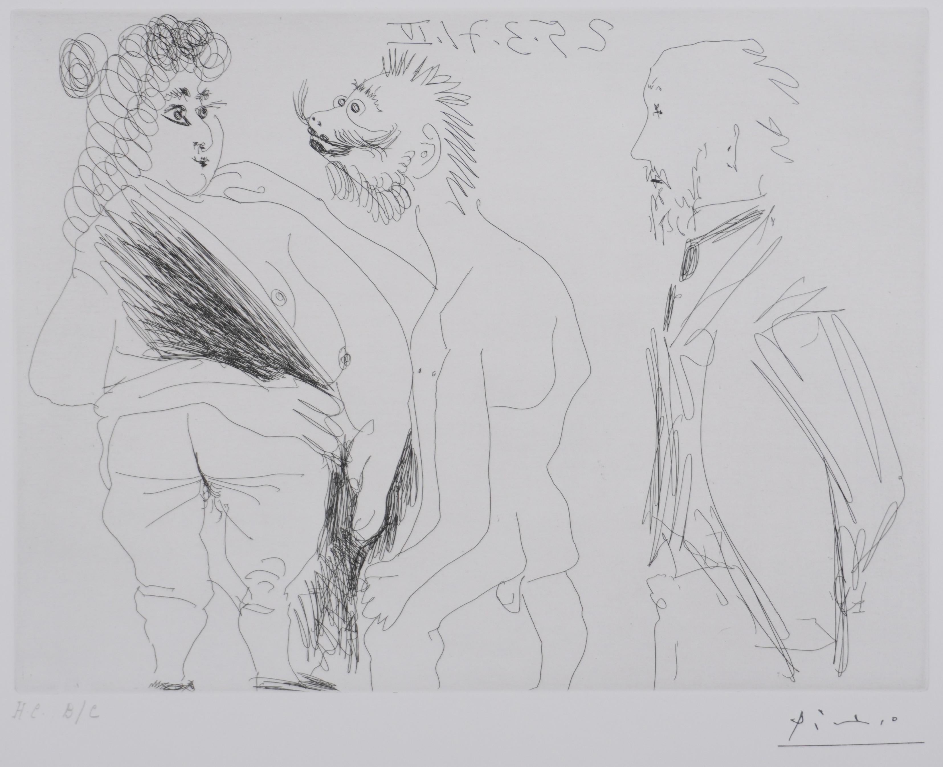 The 156, Scene of seduction - Original Etching, Signed (Baer #1959) - Cubist Print by Pablo Picasso