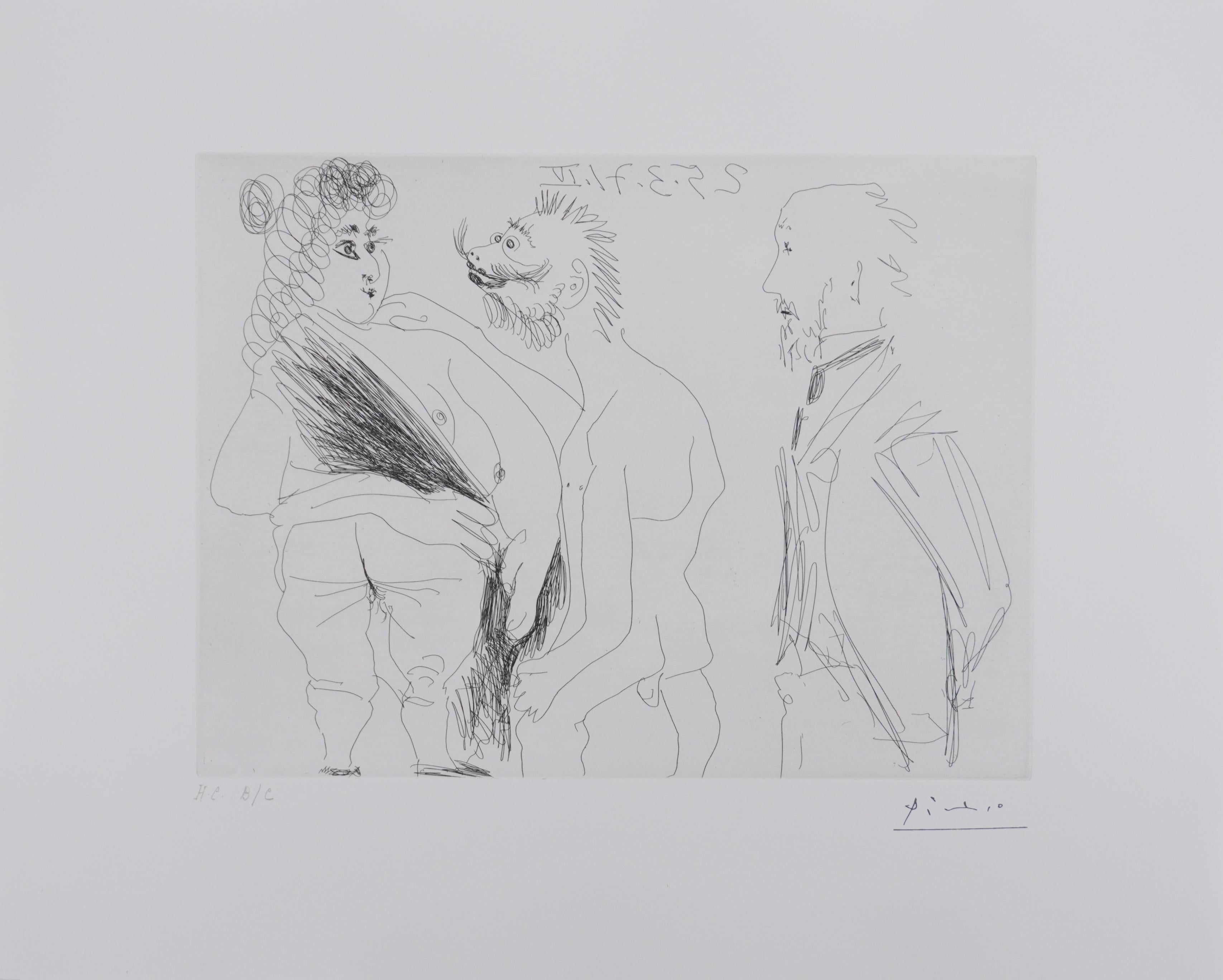 Pablo Picasso Nude Print - The 156, Scene of seduction - Original Etching, Signed (Baer #1959)